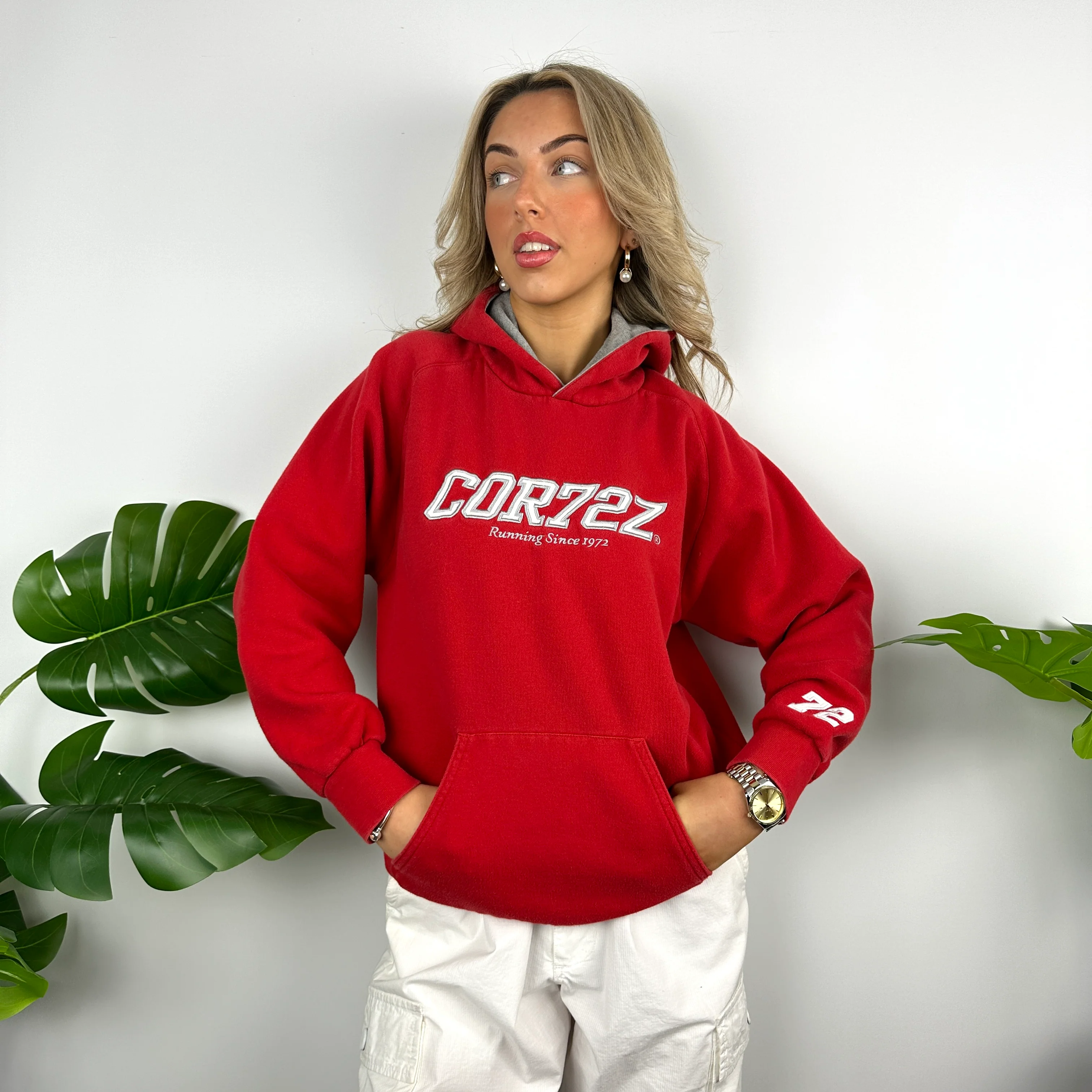Nike Cortez Red Embroidered Spell Out Hoodie (M) - Image 8