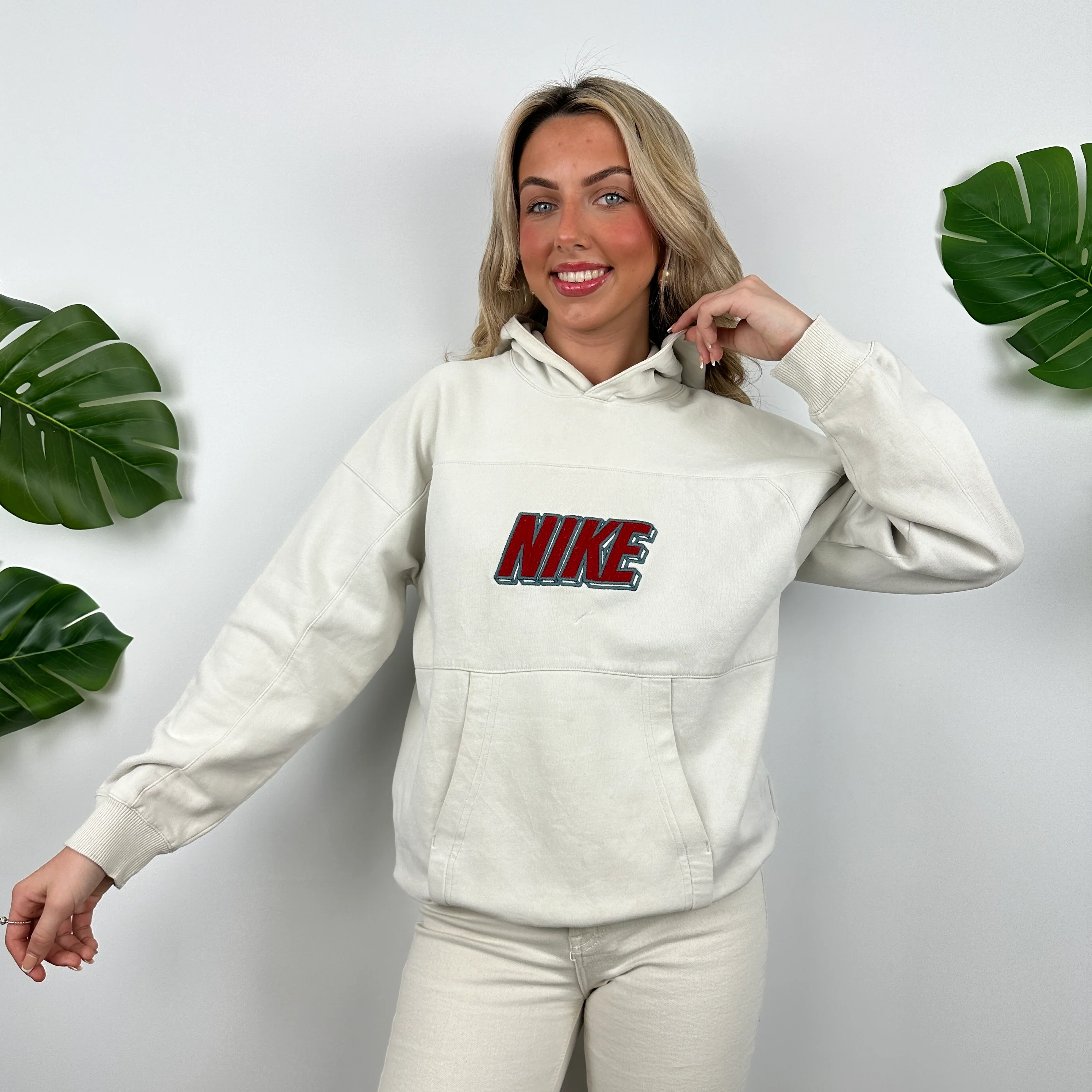 Nike Cream Embroidered Spell Out Hoodie (M) - Image 2