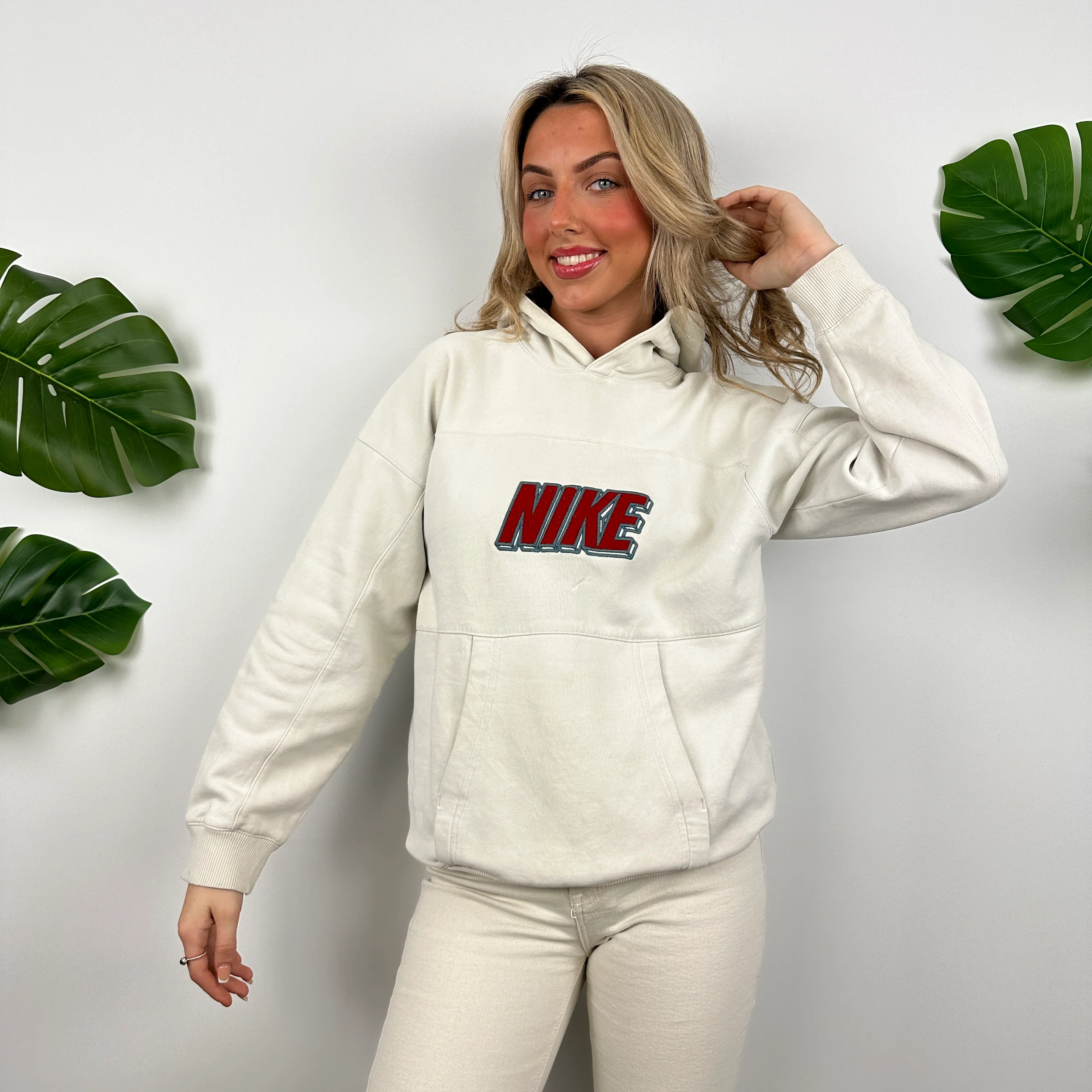 Nike Cream Embroidered Spell Out Hoodie (M) - Image 3