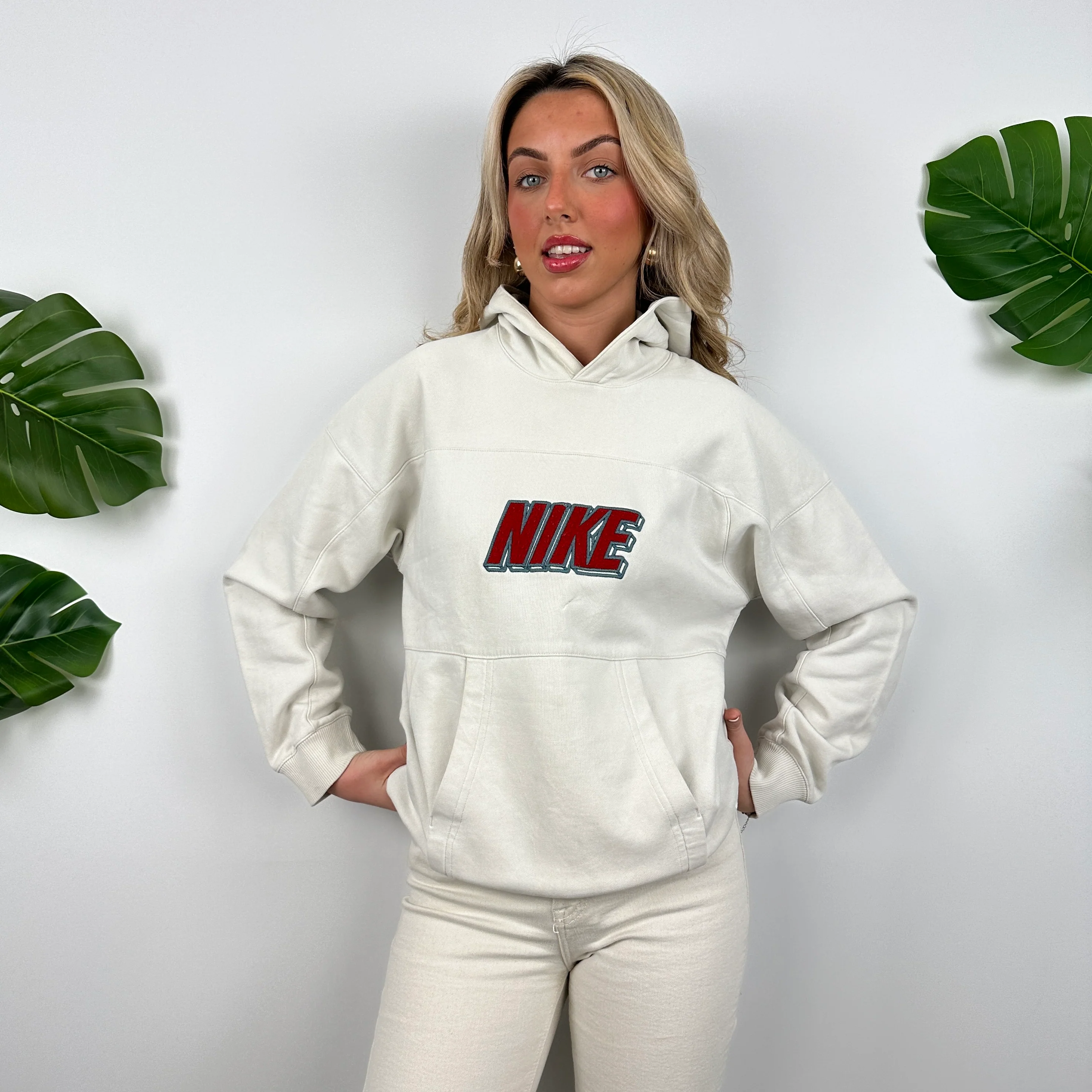 Nike Cream Embroidered Spell Out Hoodie (M) - Image 5