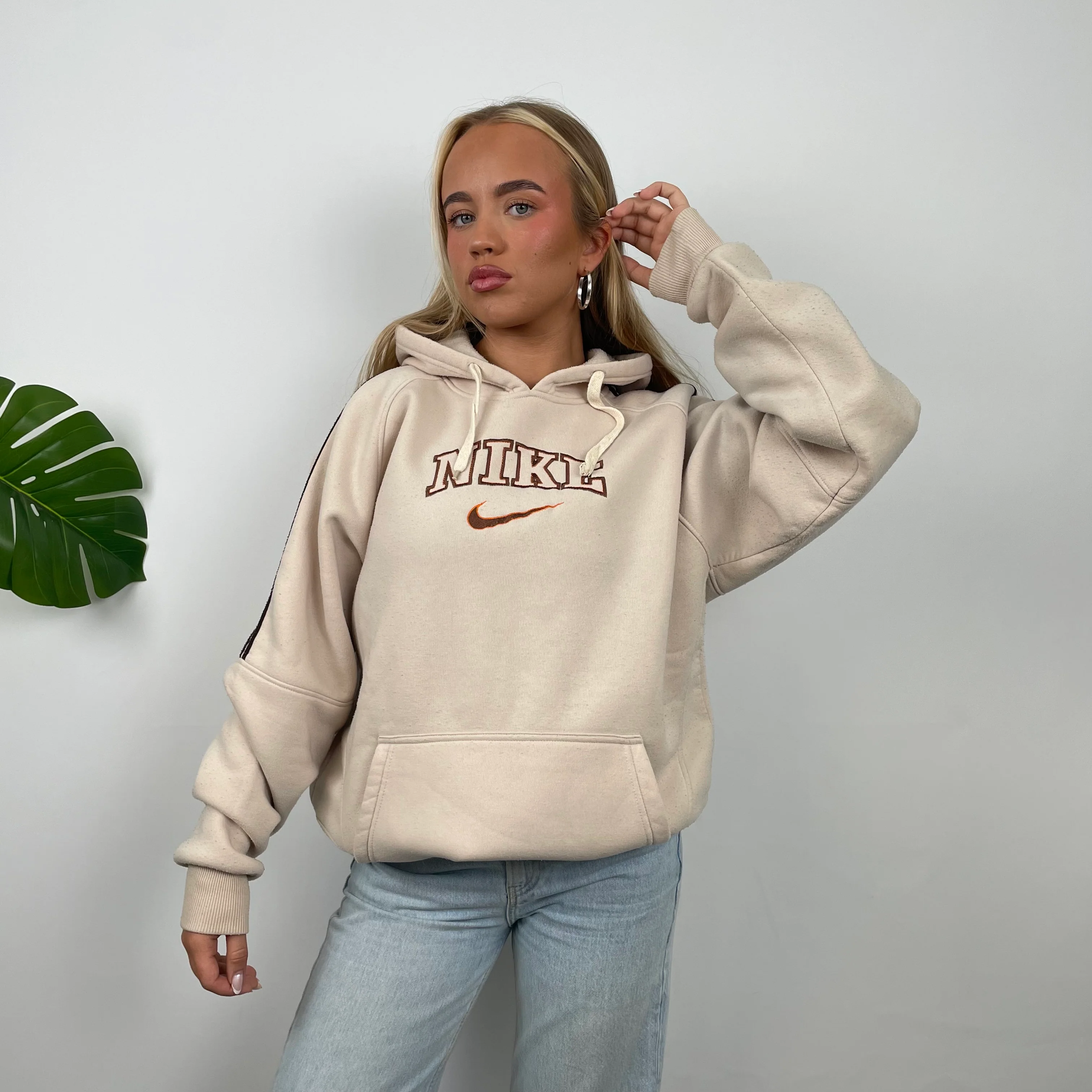 Nike Cream Embroidered Spell Out Hoodie (L) - Image 5