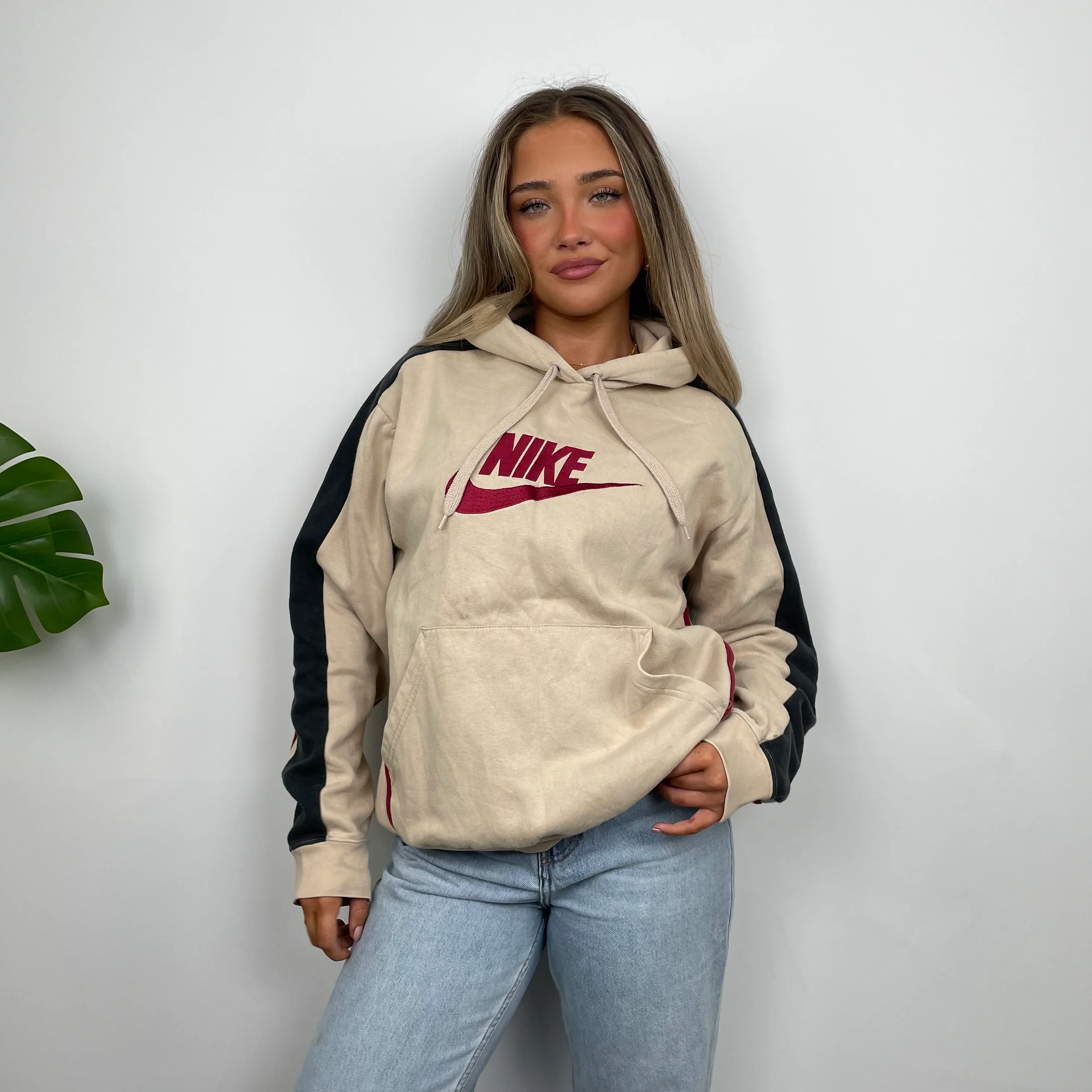 Nike Cream Embroidered Spell Out Hoodie (M) - Image 2