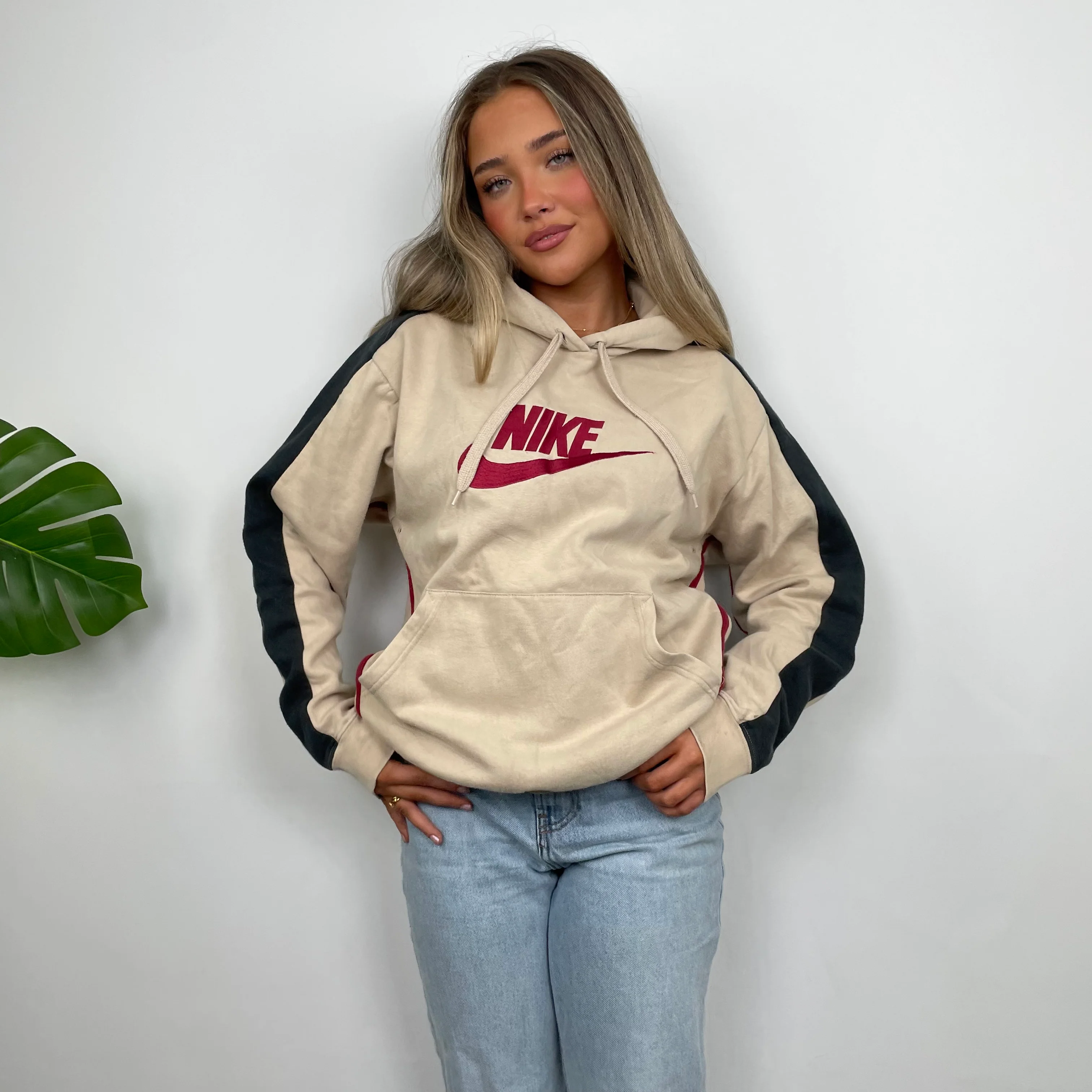 Nike Cream Embroidered Spell Out Hoodie (M) - Image 5