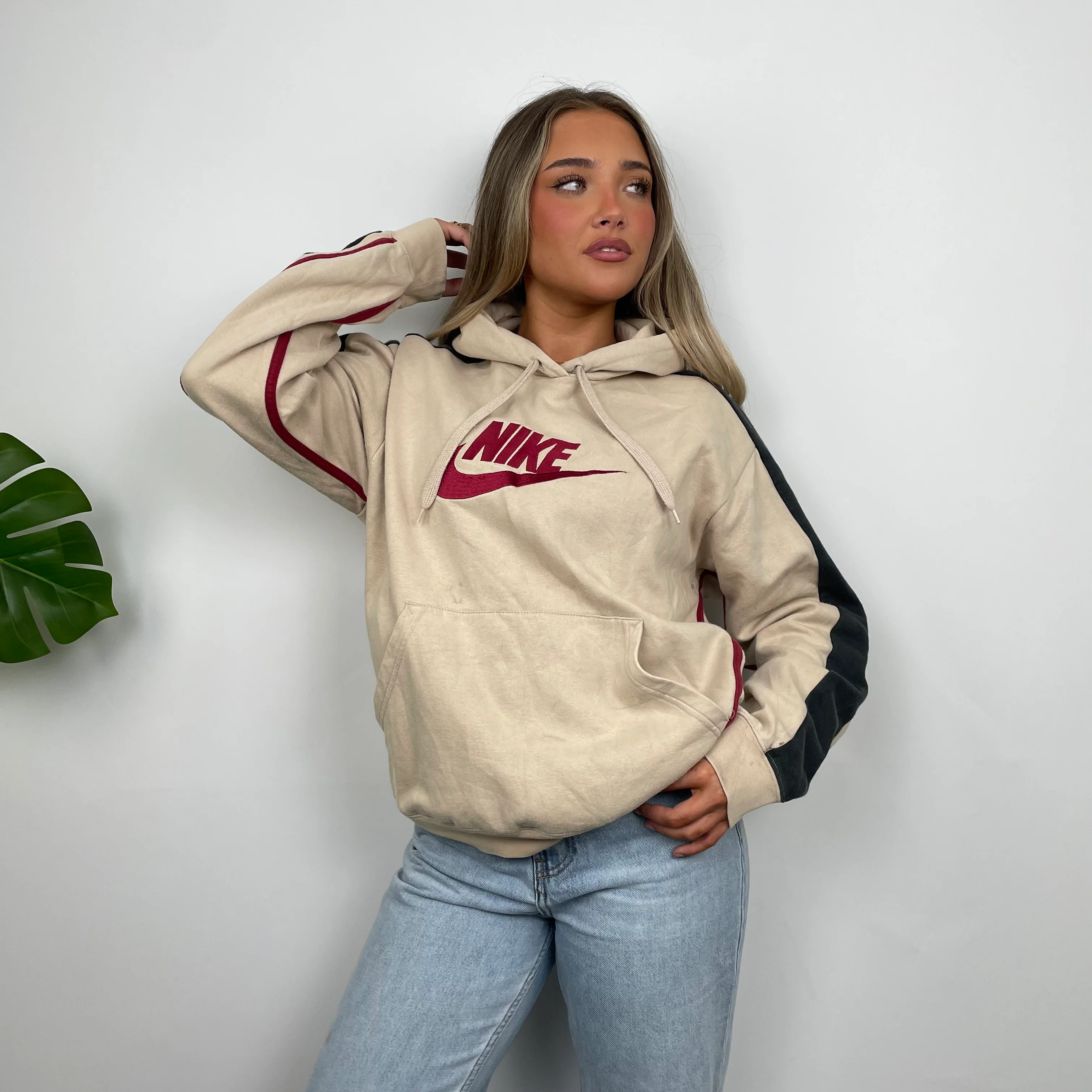 Nike Cream Embroidered Spell Out Hoodie (M) - Image 6