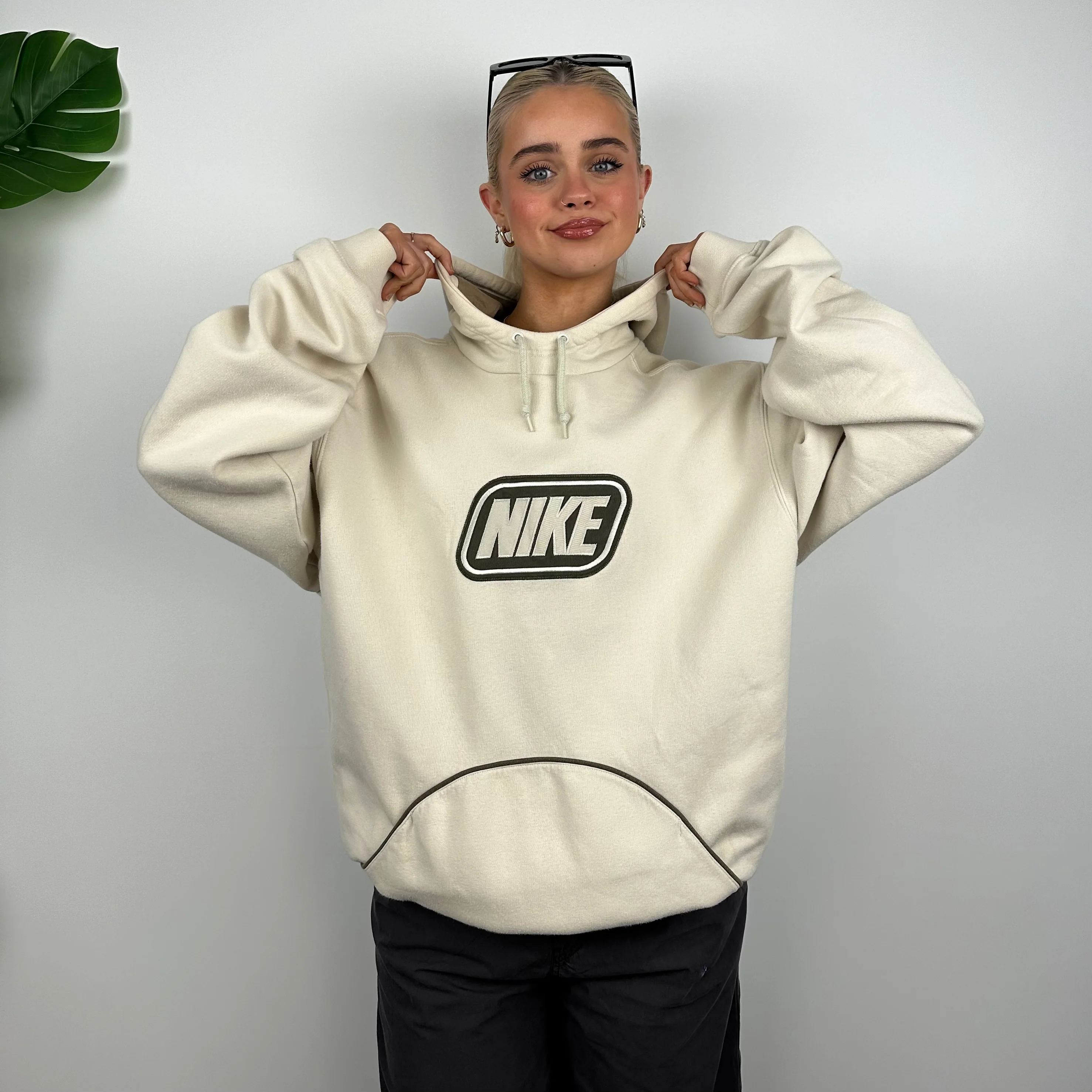 Nike Cream Embroidered Spell Out Hoodie (L) - Image 2