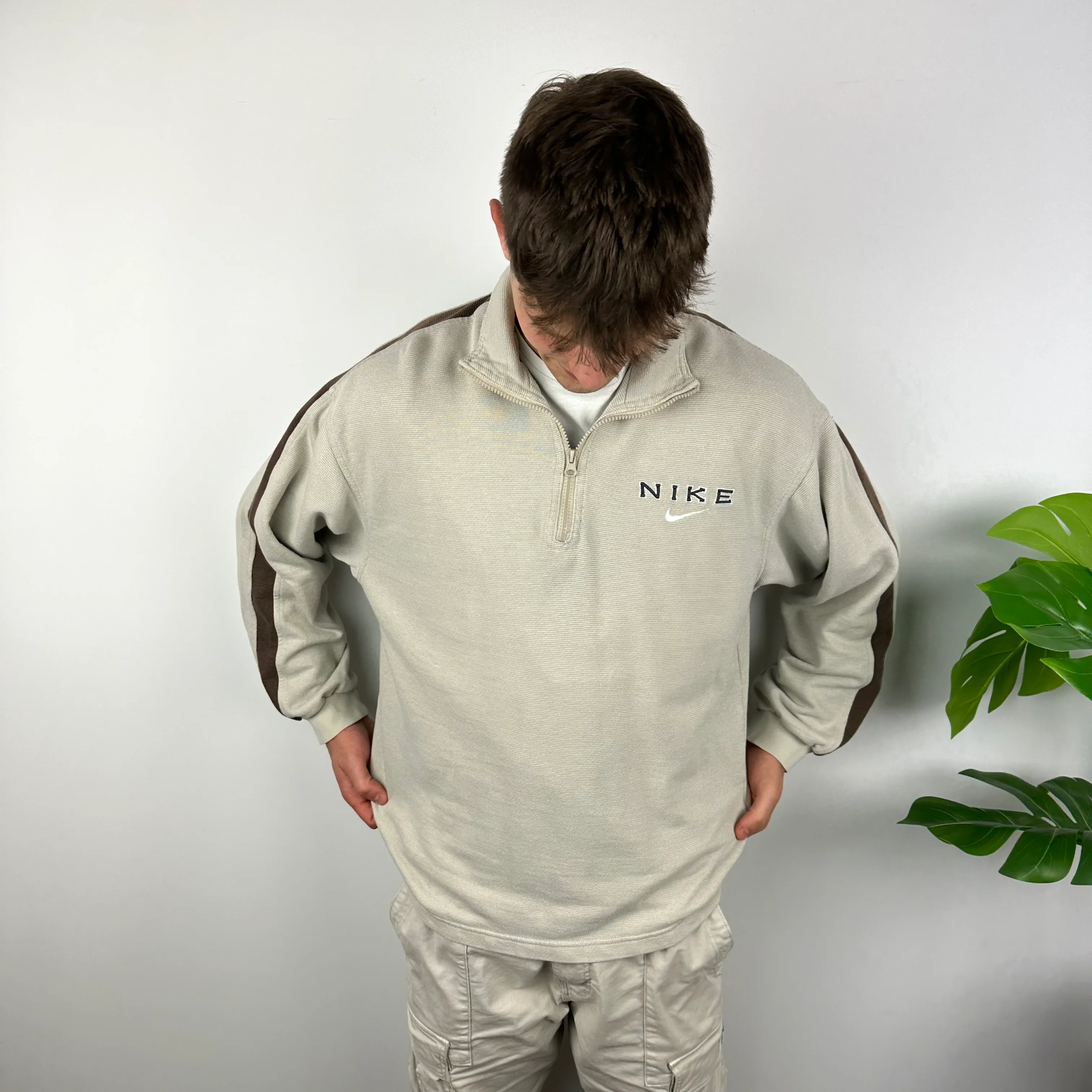 Nike Cream Embroidered Spell Out Quarter Zip Sweatshirt (L) - Image 2