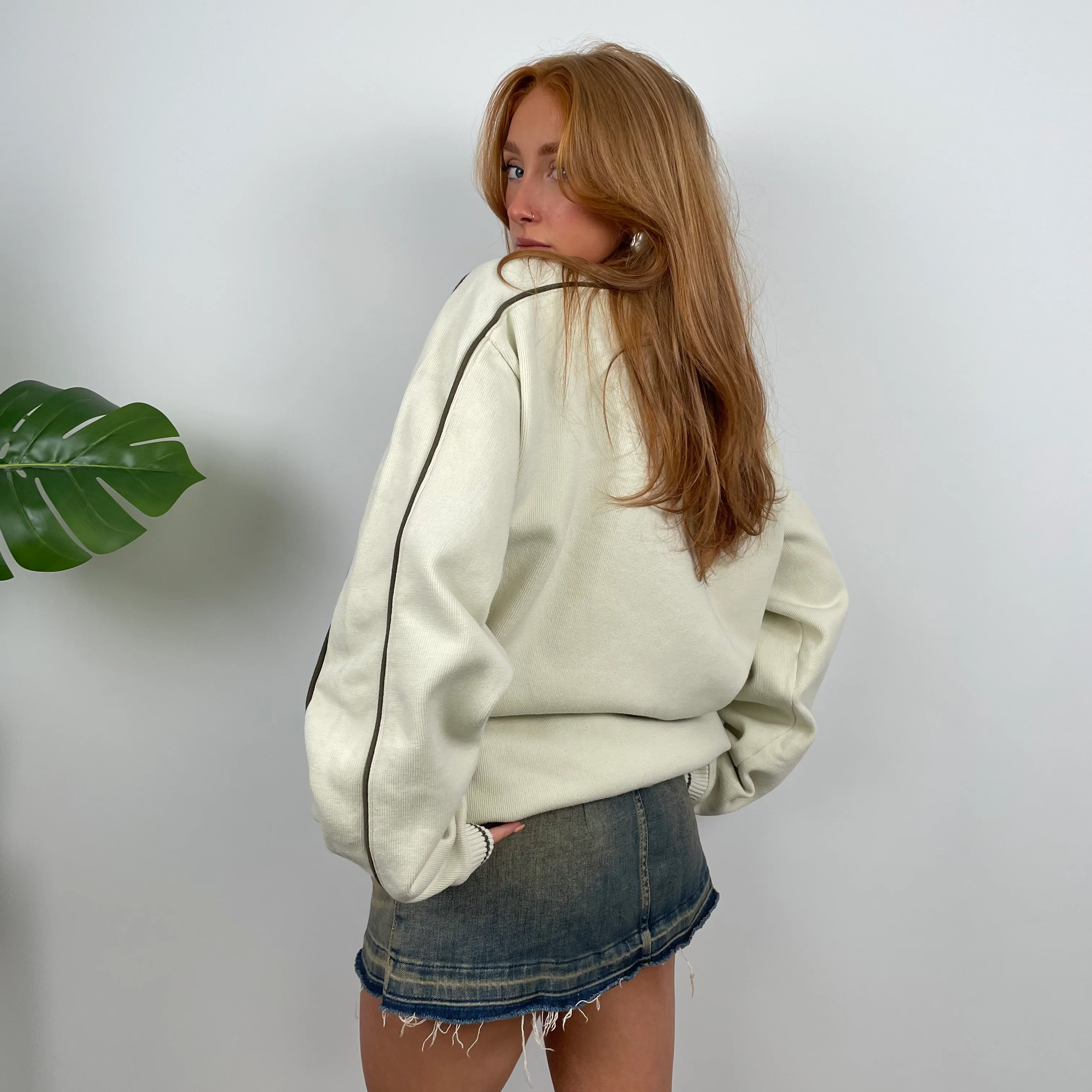 Nike Cream Embroidered Spell Out Quarter Zip Sweatshirt (L) - Image 3