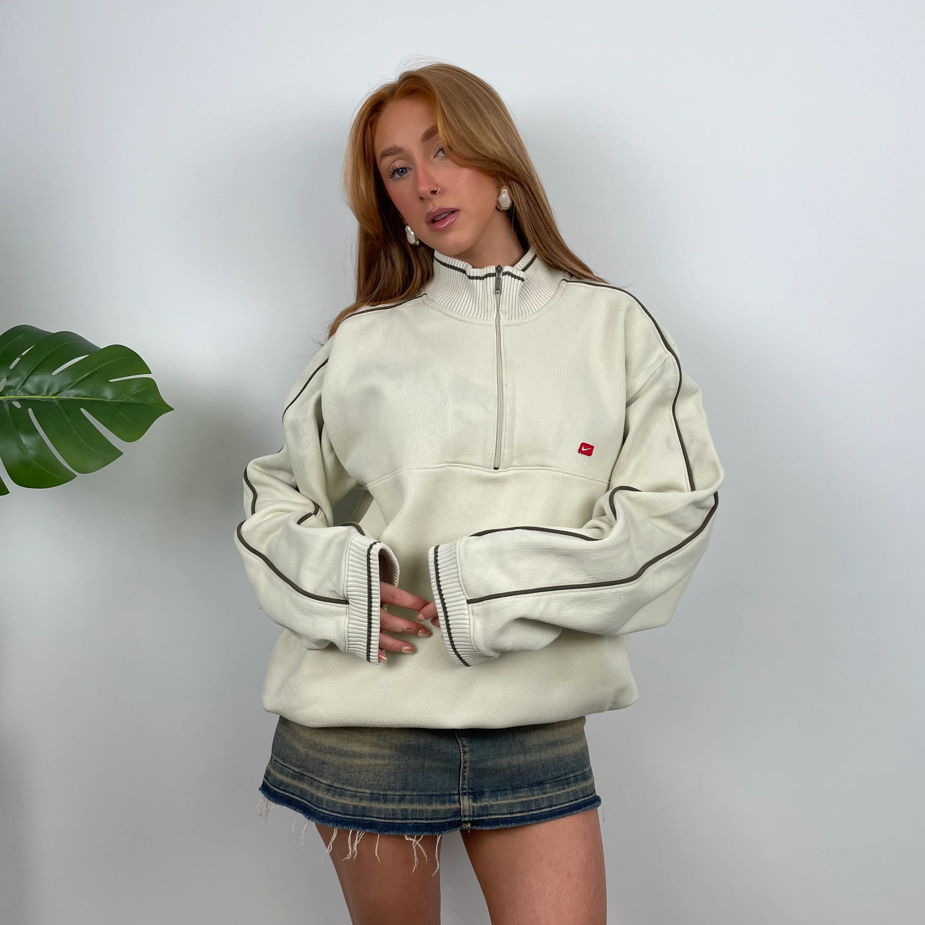 Nike Cream Embroidered Spell Out Quarter Zip Sweatshirt (L) - Image 5