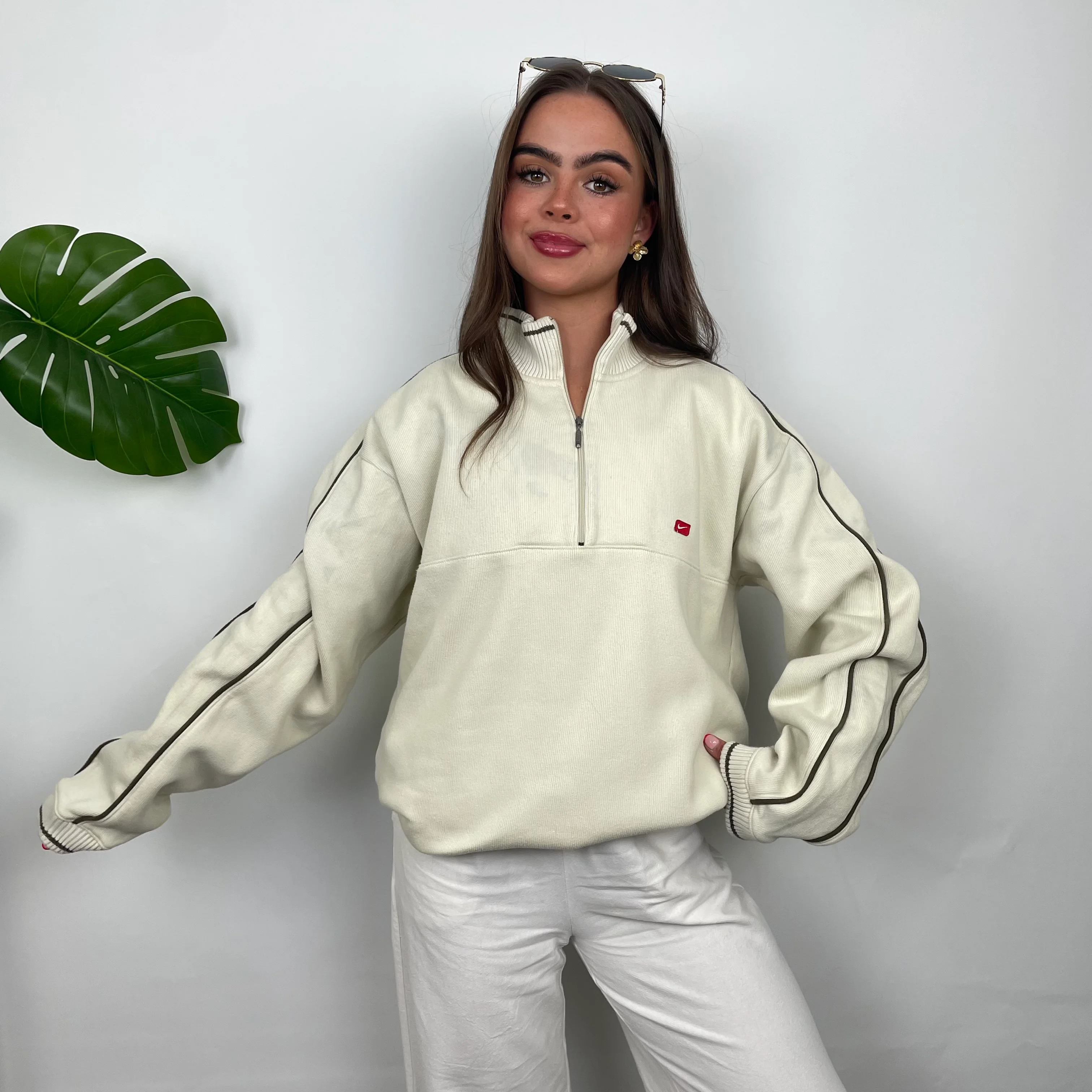 Nike Cream Embroidered Spell Out Quarter Zip Sweatshirt (L) - Image 5