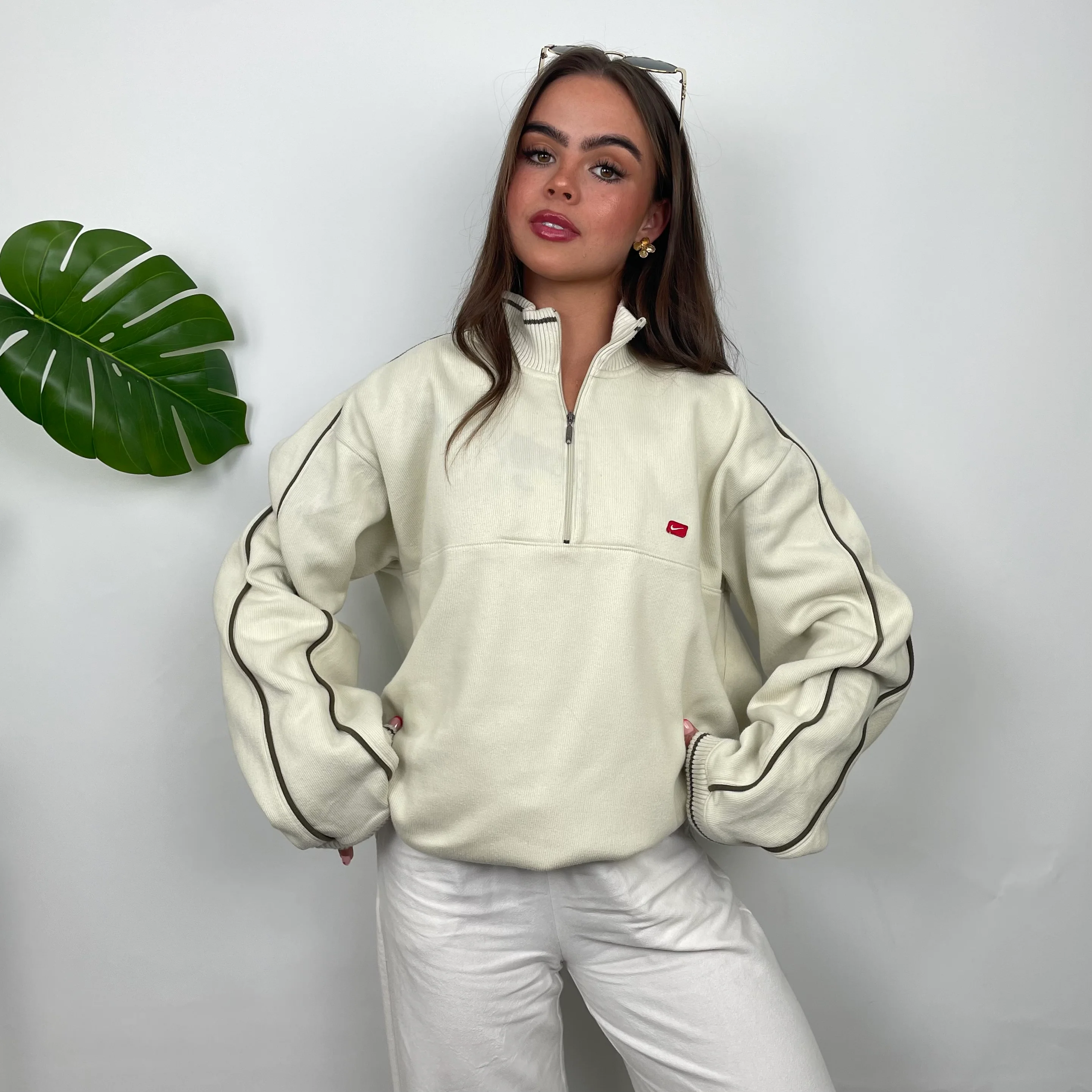 Nike Cream Embroidered Spell Out Quarter Zip Sweatshirt (L) - Image 6