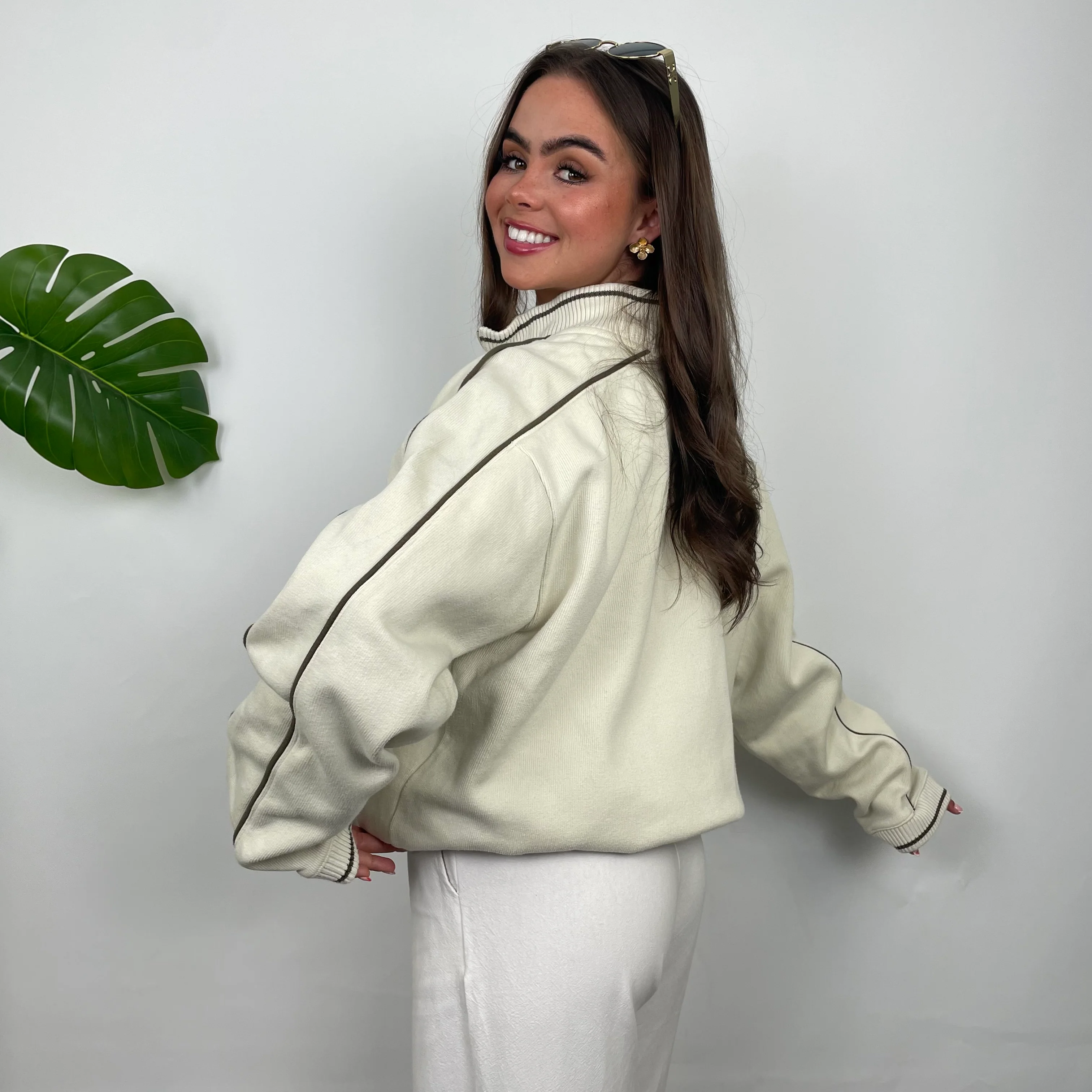Nike Cream Embroidered Spell Out Quarter Zip Sweatshirt (L) - Image 7