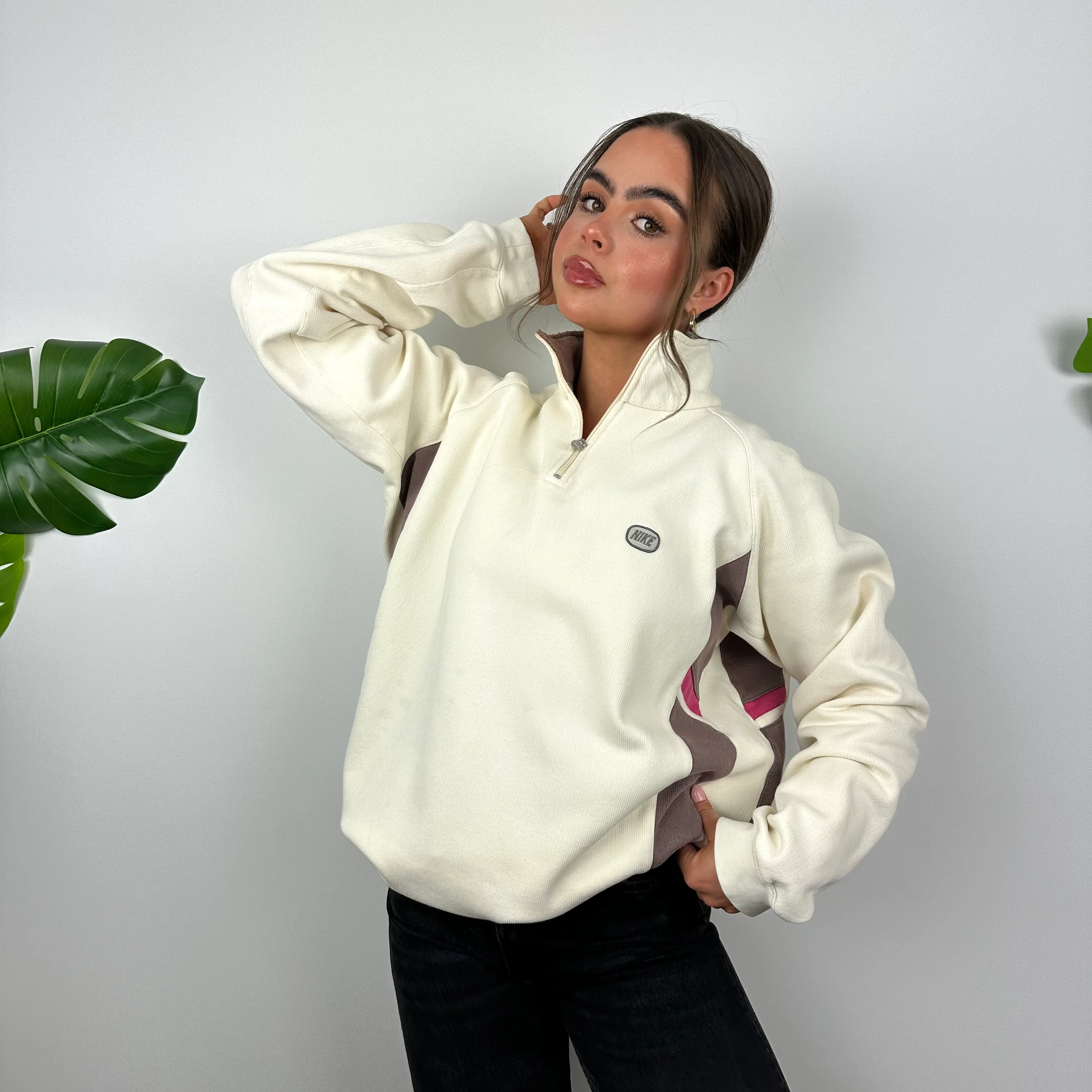 Nike Cream Embroidered Spell Out Quarter Zip Sweatshirt (M) - Image 6