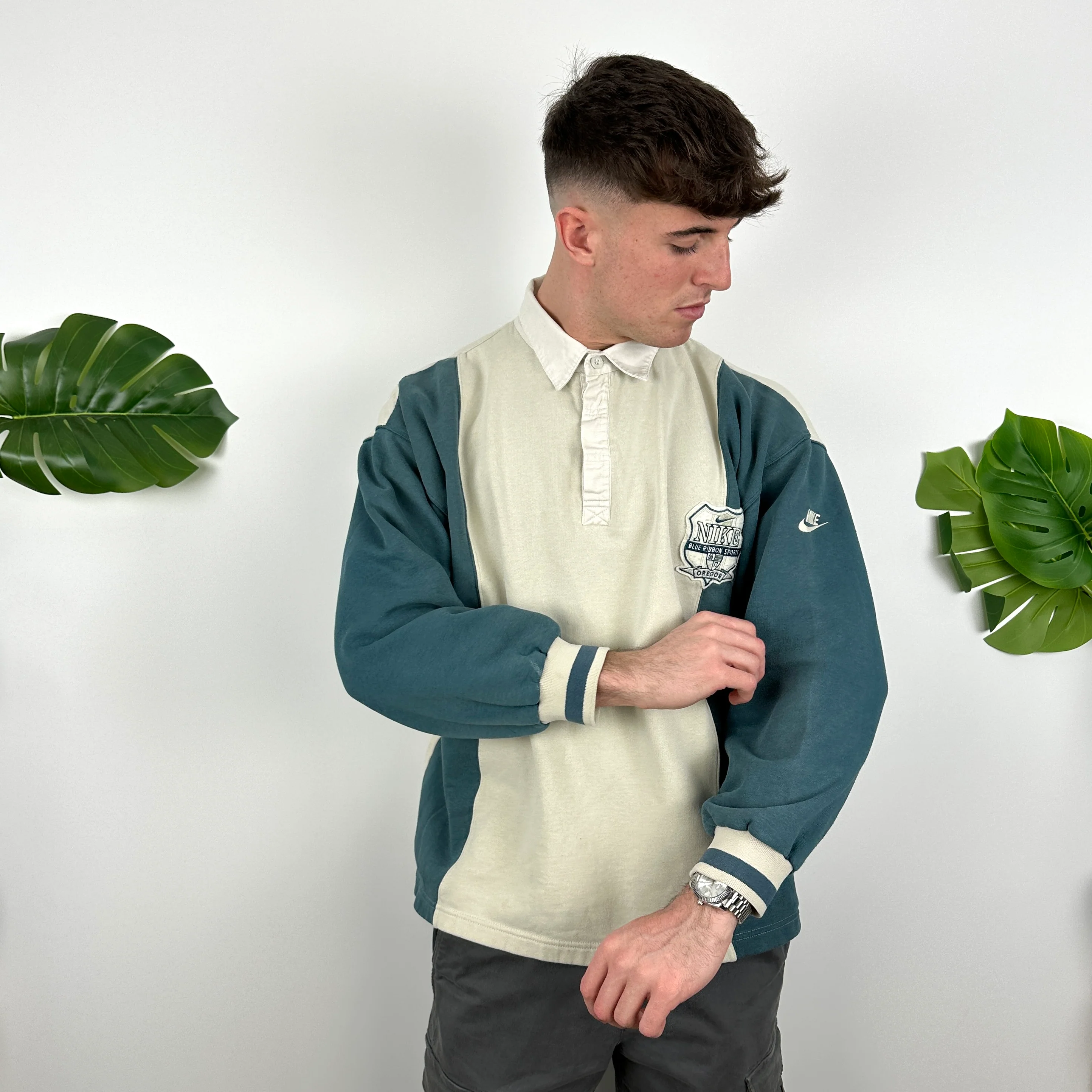 Nike Cream Embroidered Spell Out Shirt (L) - Image 2