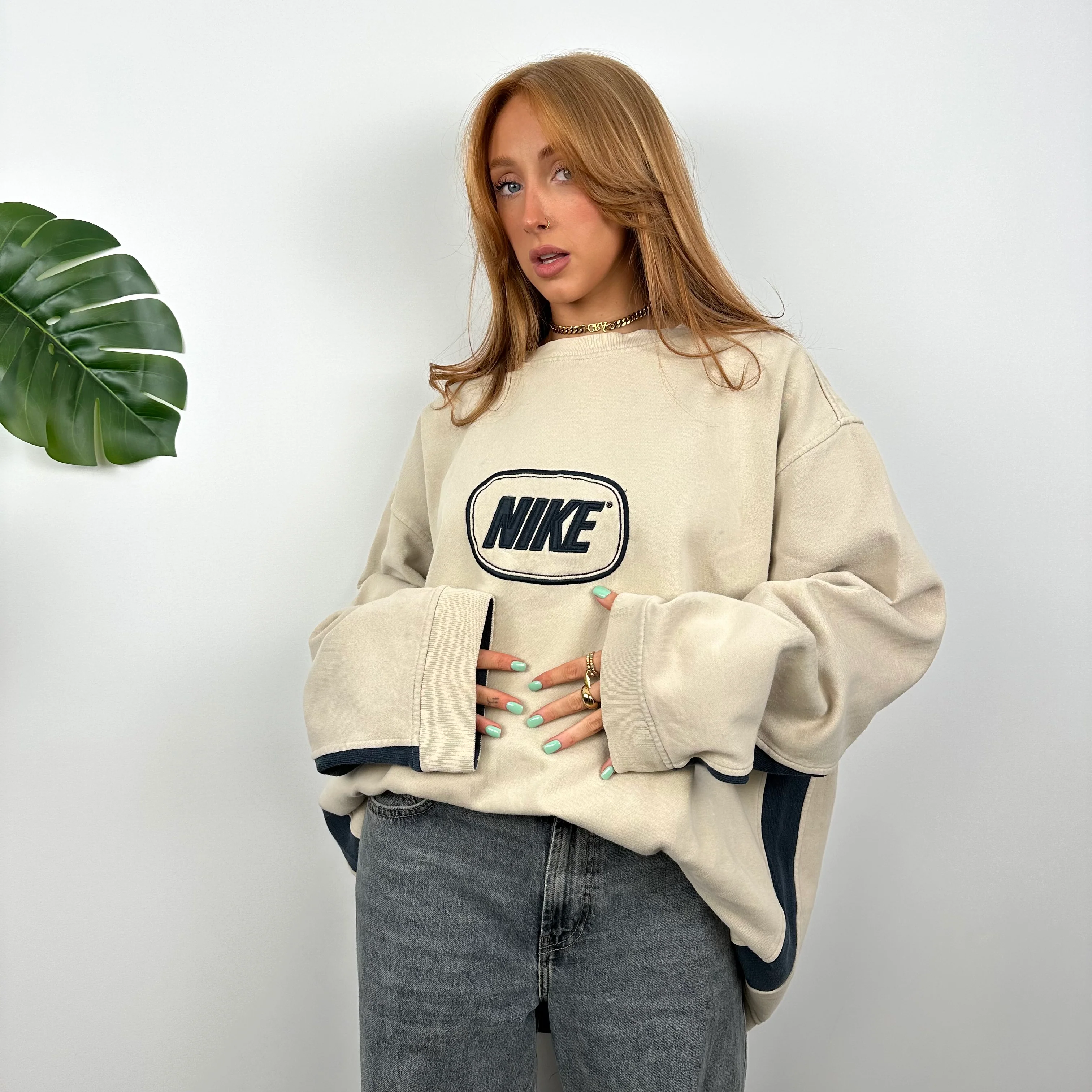 Nike Cream Embroidered Spell Out Sweatshirt (XXL) - Image 4
