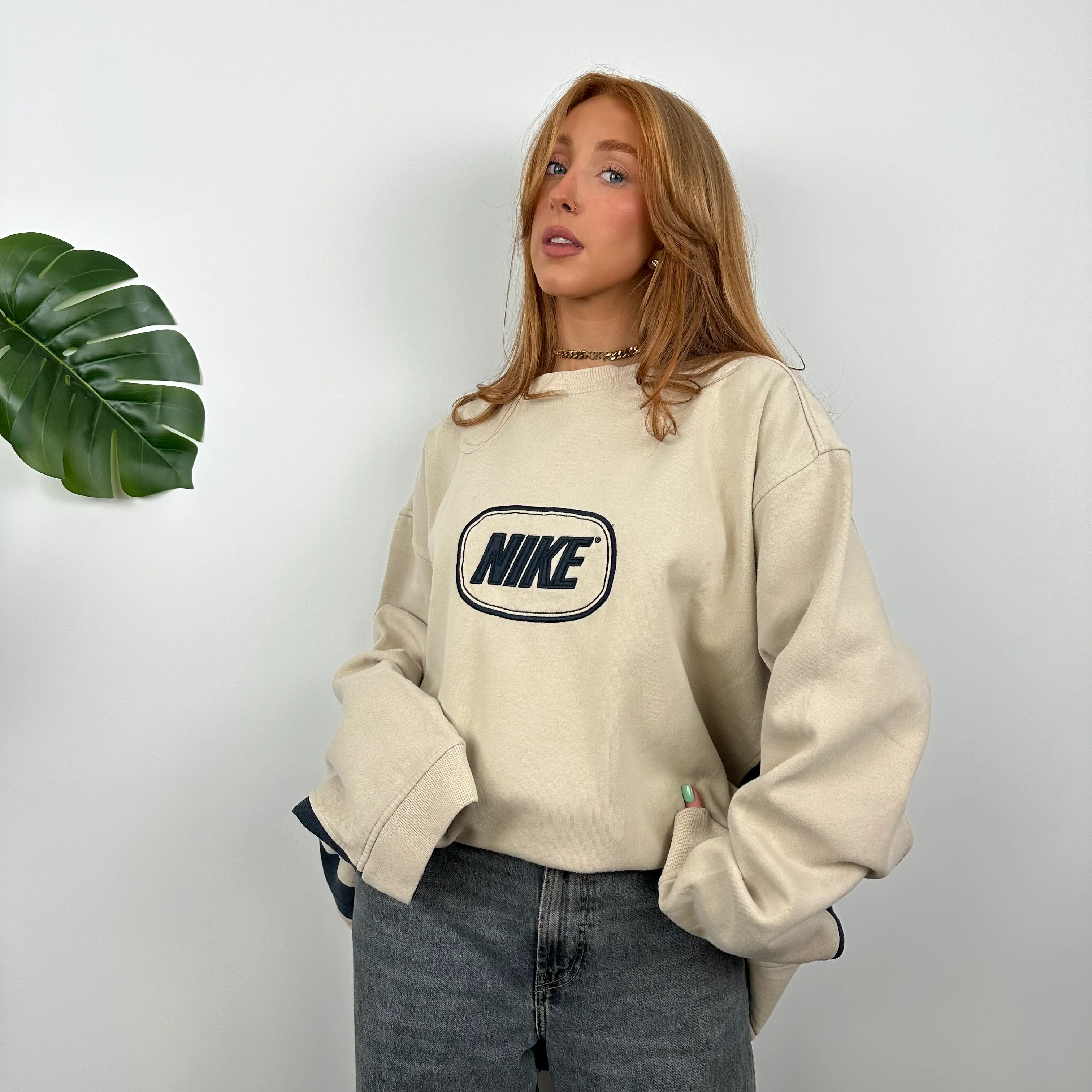 Nike Cream Embroidered Spell Out Sweatshirt (XXL) - Image 5