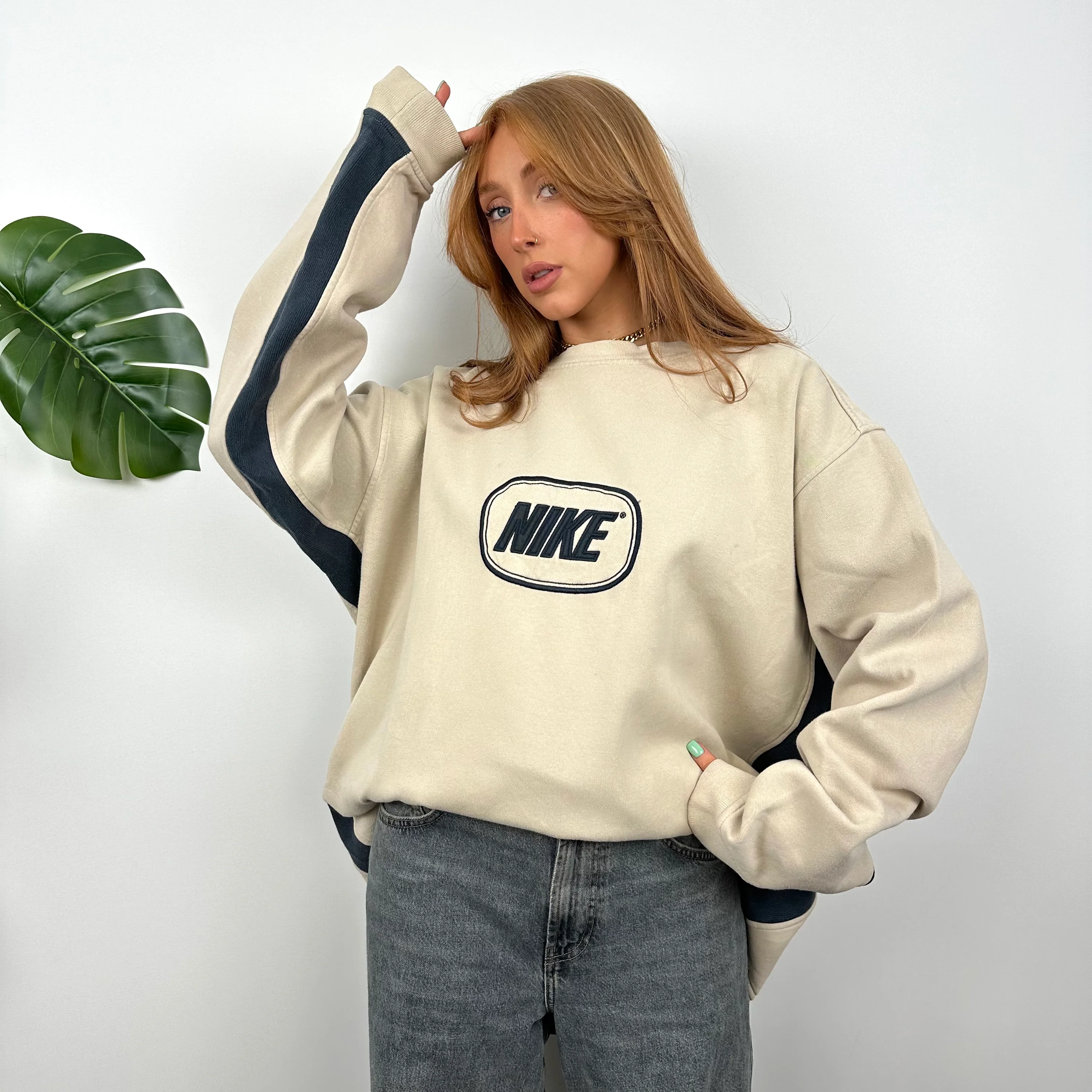 Nike Cream Embroidered Spell Out Sweatshirt (XXL) - Image 6