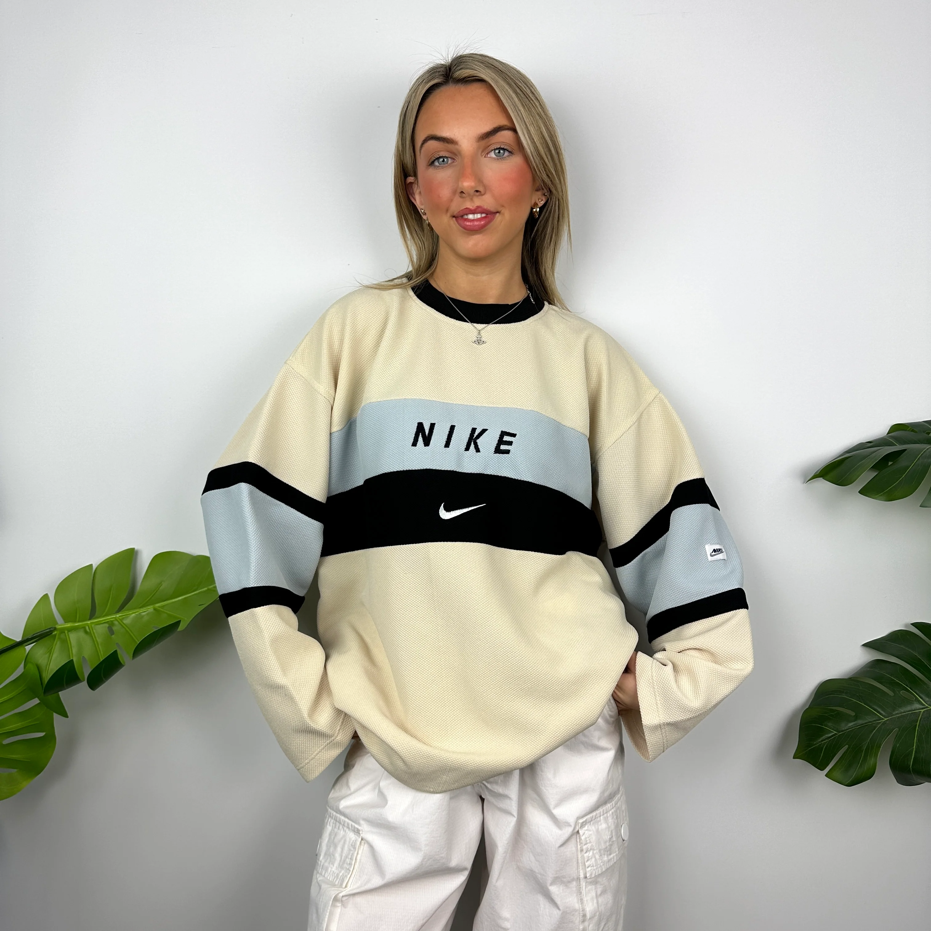 Nike Cream Embroidered Spell Out Sweatshirt (XXL) - Image 5