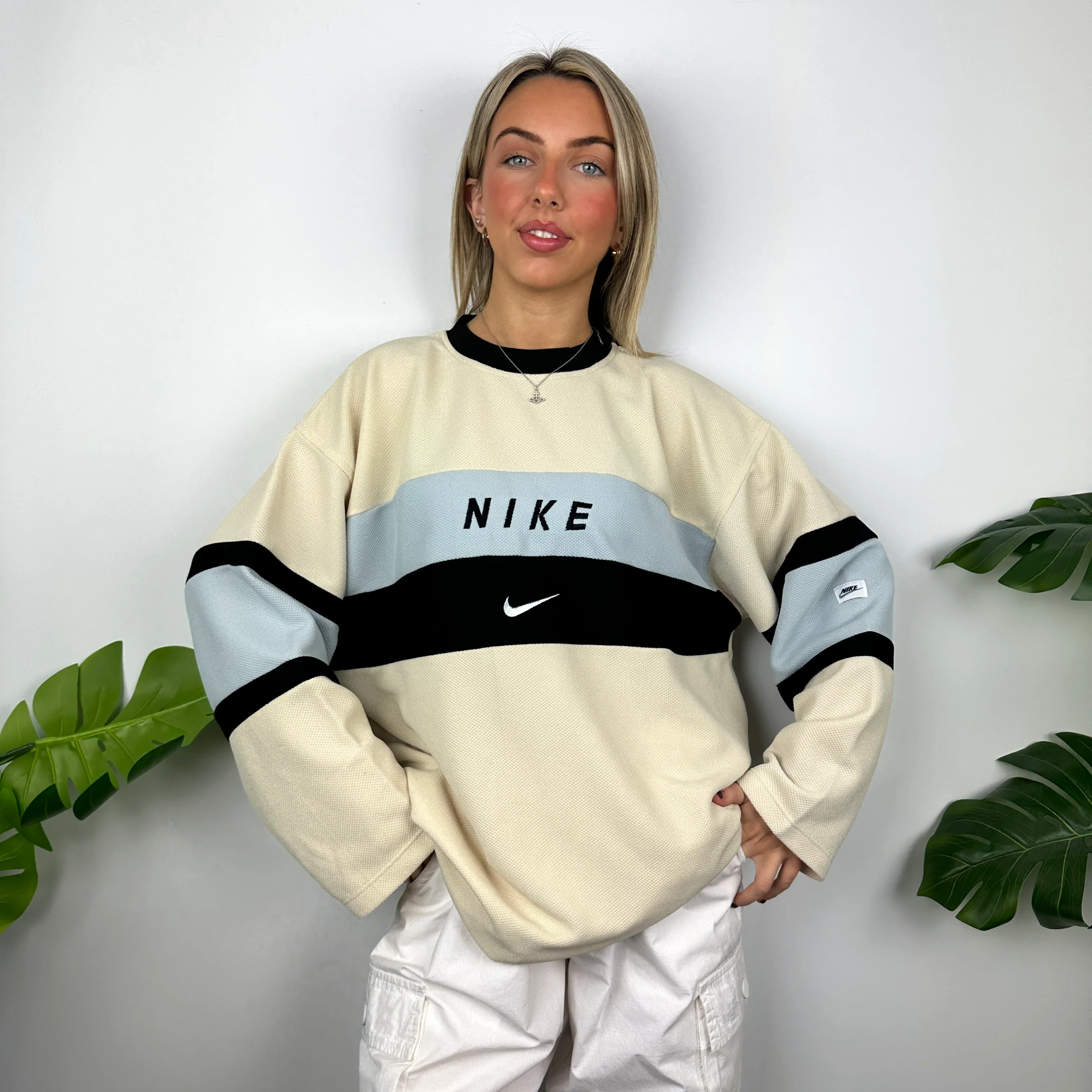 Nike Cream Embroidered Spell Out Sweatshirt (XXL) - Image 6