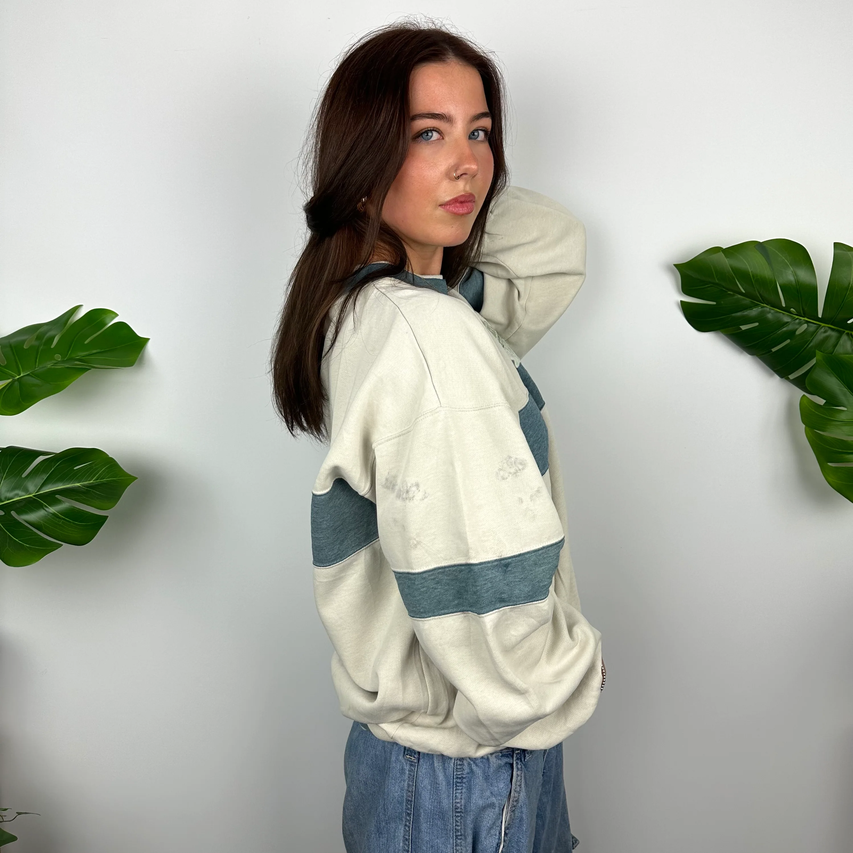 Nike Cream Embroidered Spell Out Sweatshirt (M) - Image 5
