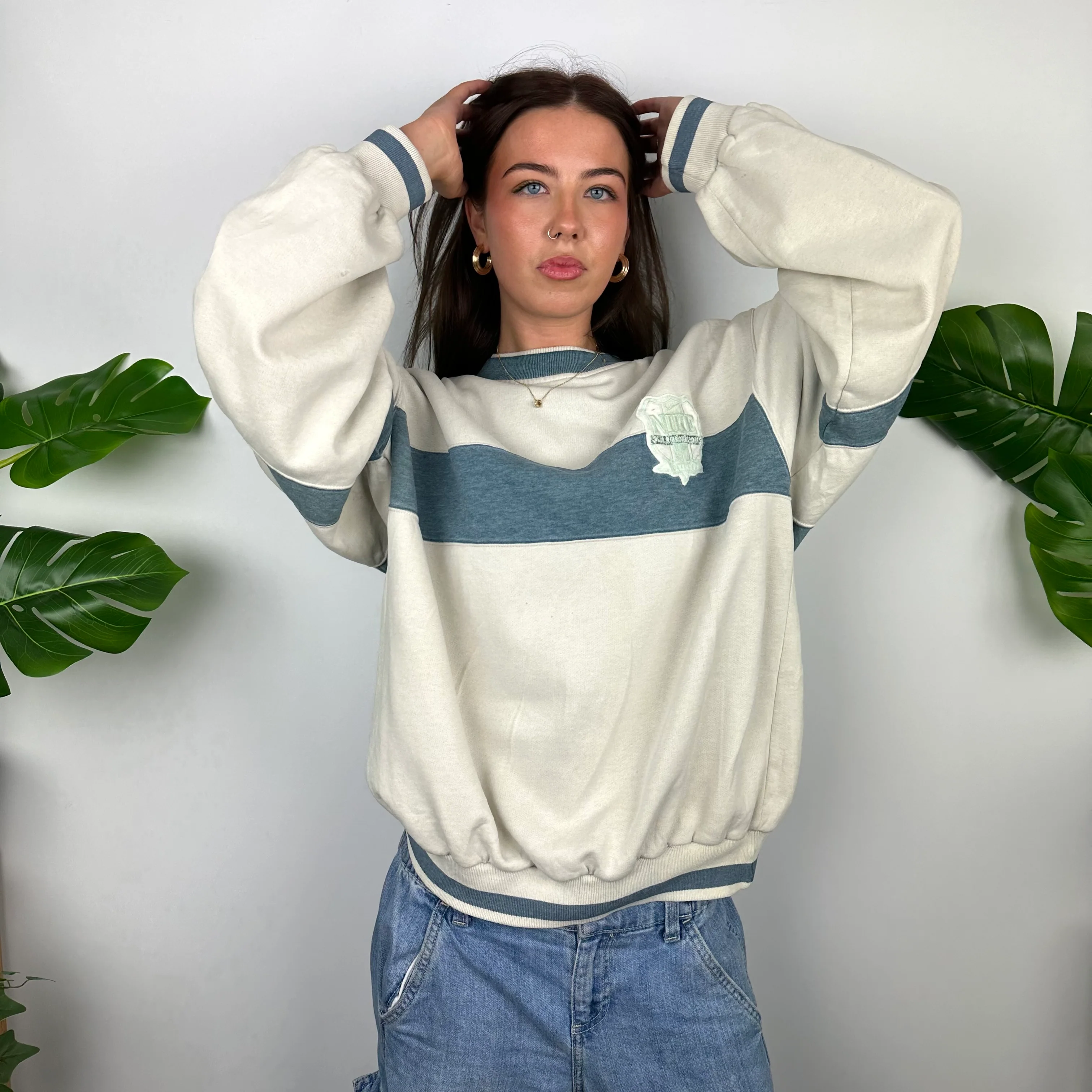 Nike Cream Embroidered Spell Out Sweatshirt (M) - Image 8