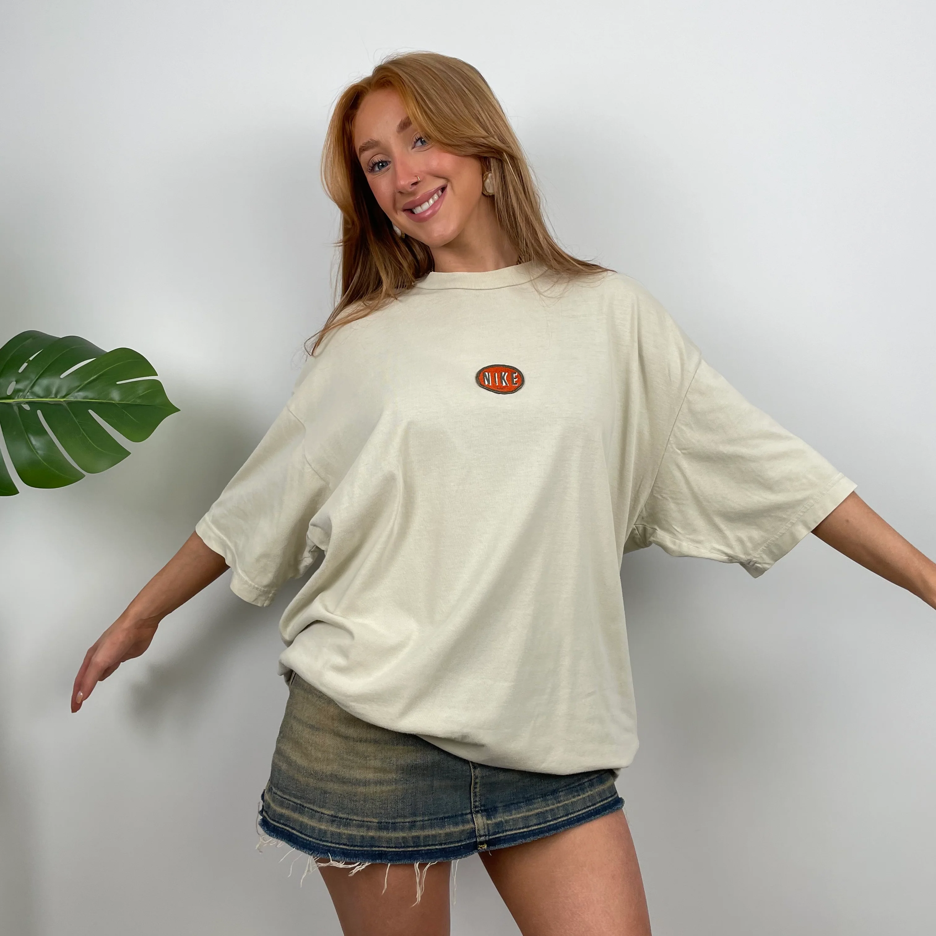 Nike Cream Embroidered Spell Out T Shirt (L)