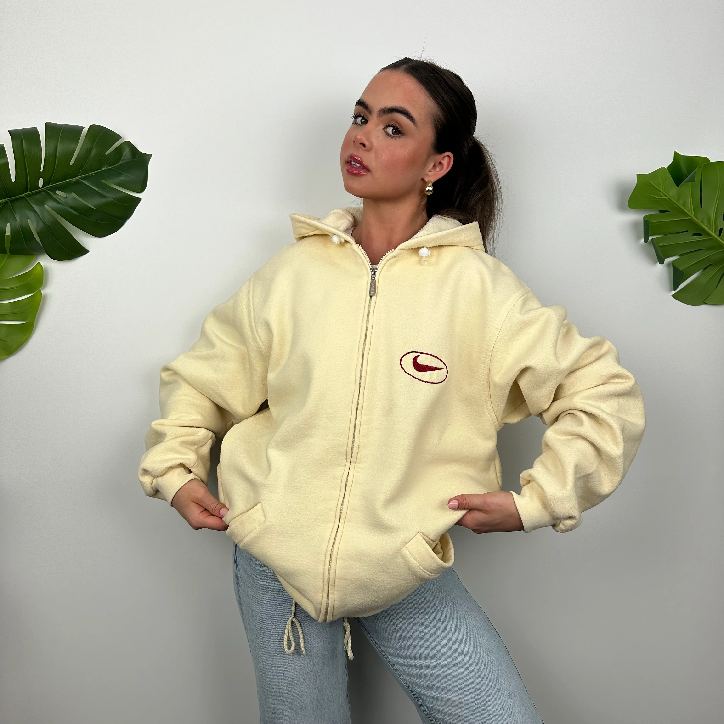 Nike Cream Embroidered Spell Out Zip Up Hoodie Jacket (L) - Image 6