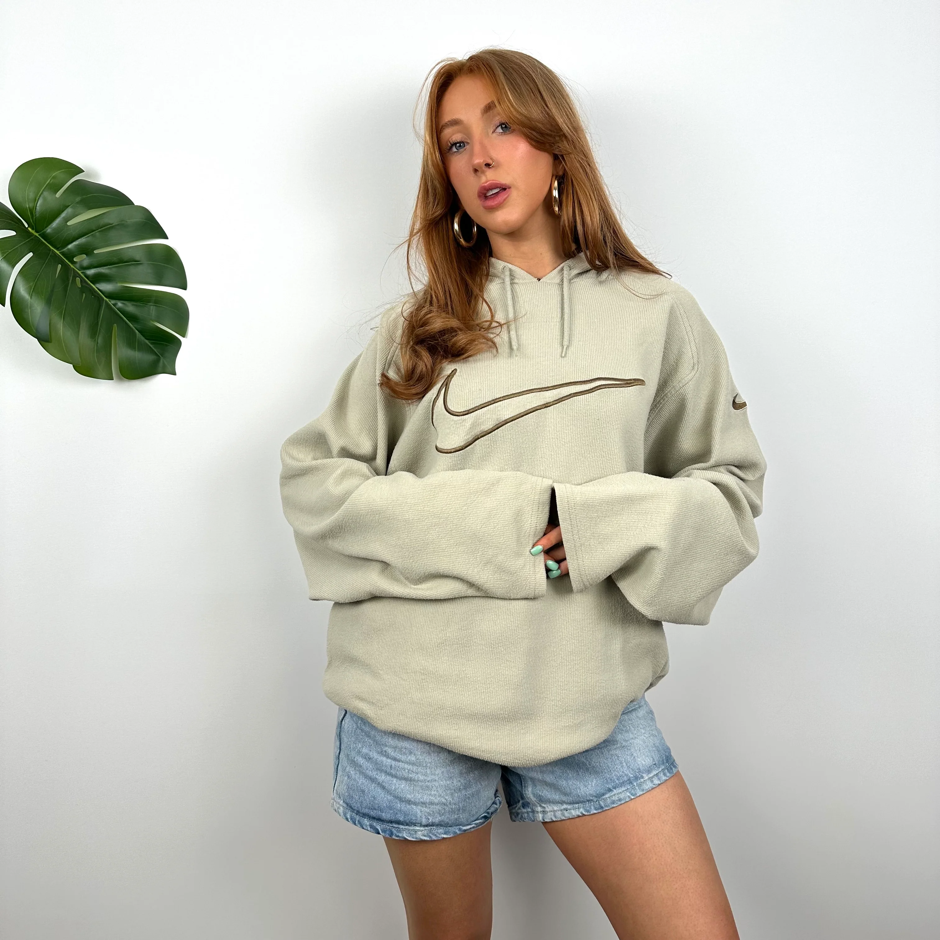 Nike Cream Embroidered Swoosh Hoodie (L) - Image 4