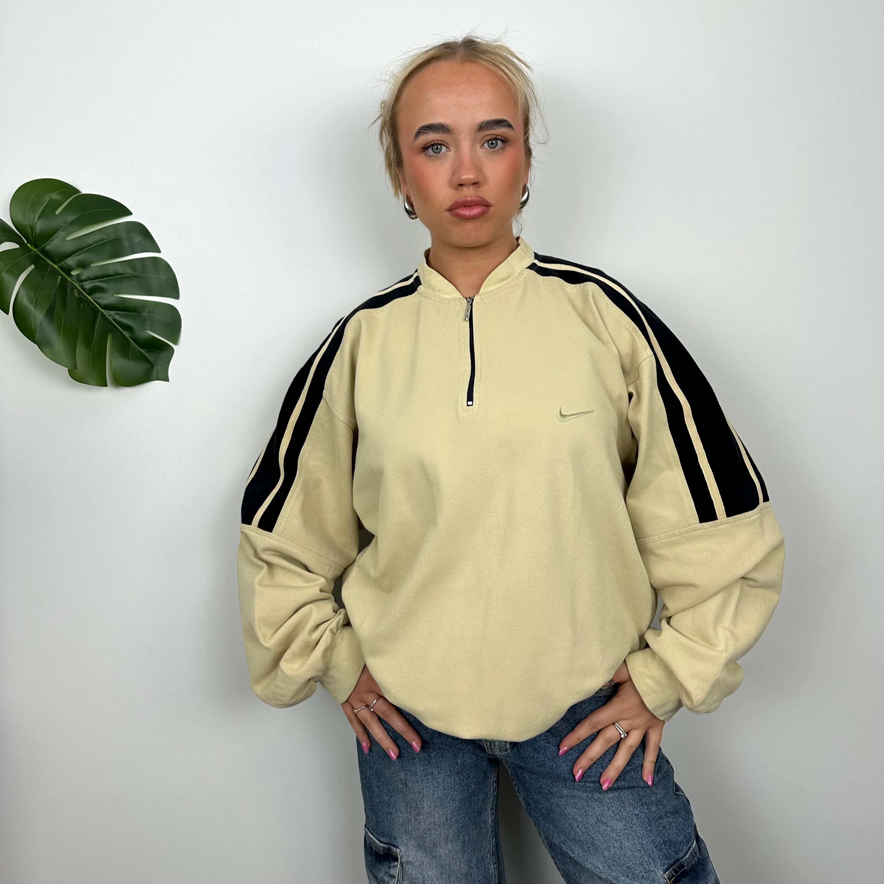Nike Cream Embroidered Swoosh Quarter Zip Sweatshirt (XL) - Image 3