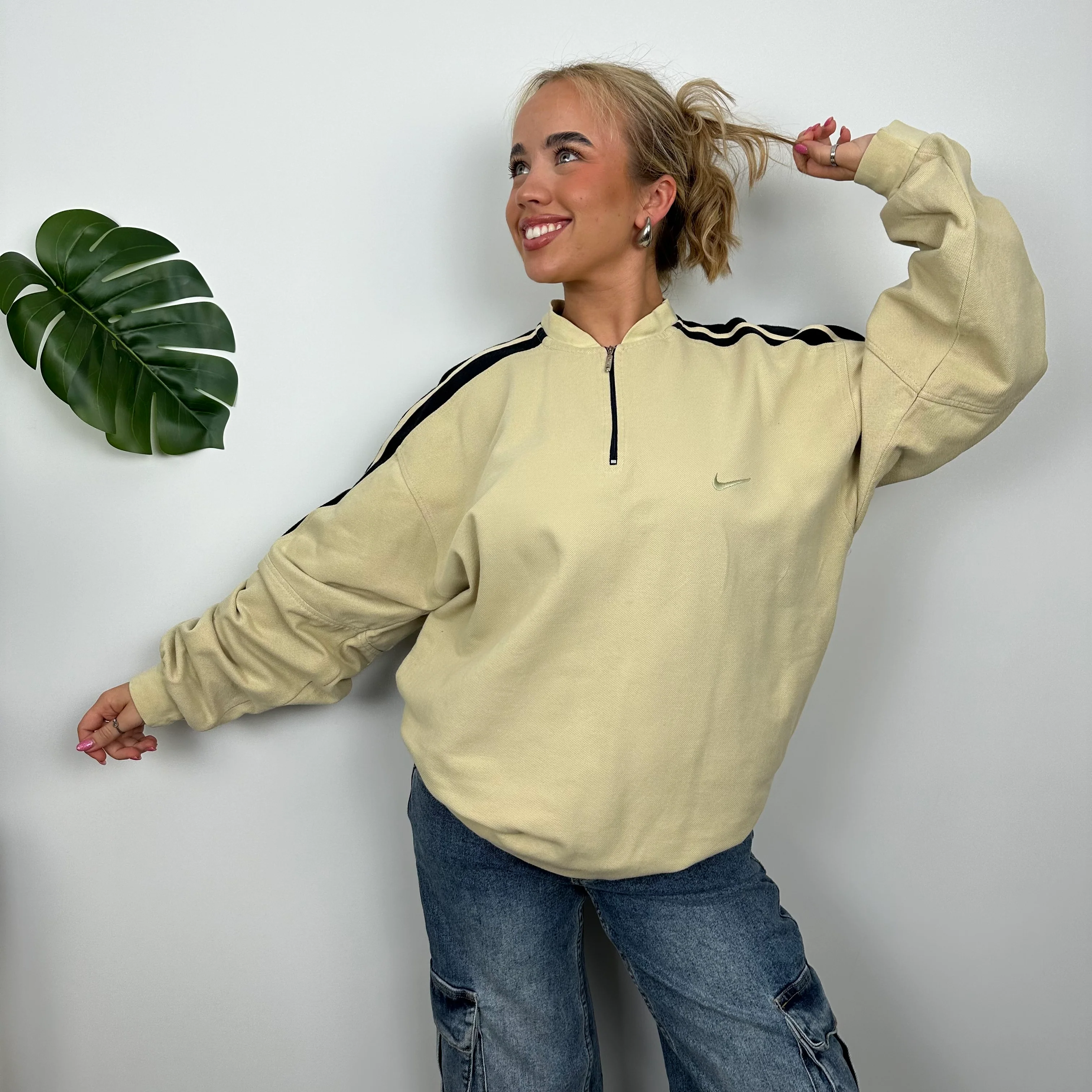 Nike Cream Embroidered Swoosh Quarter Zip Sweatshirt (XL) - Image 6