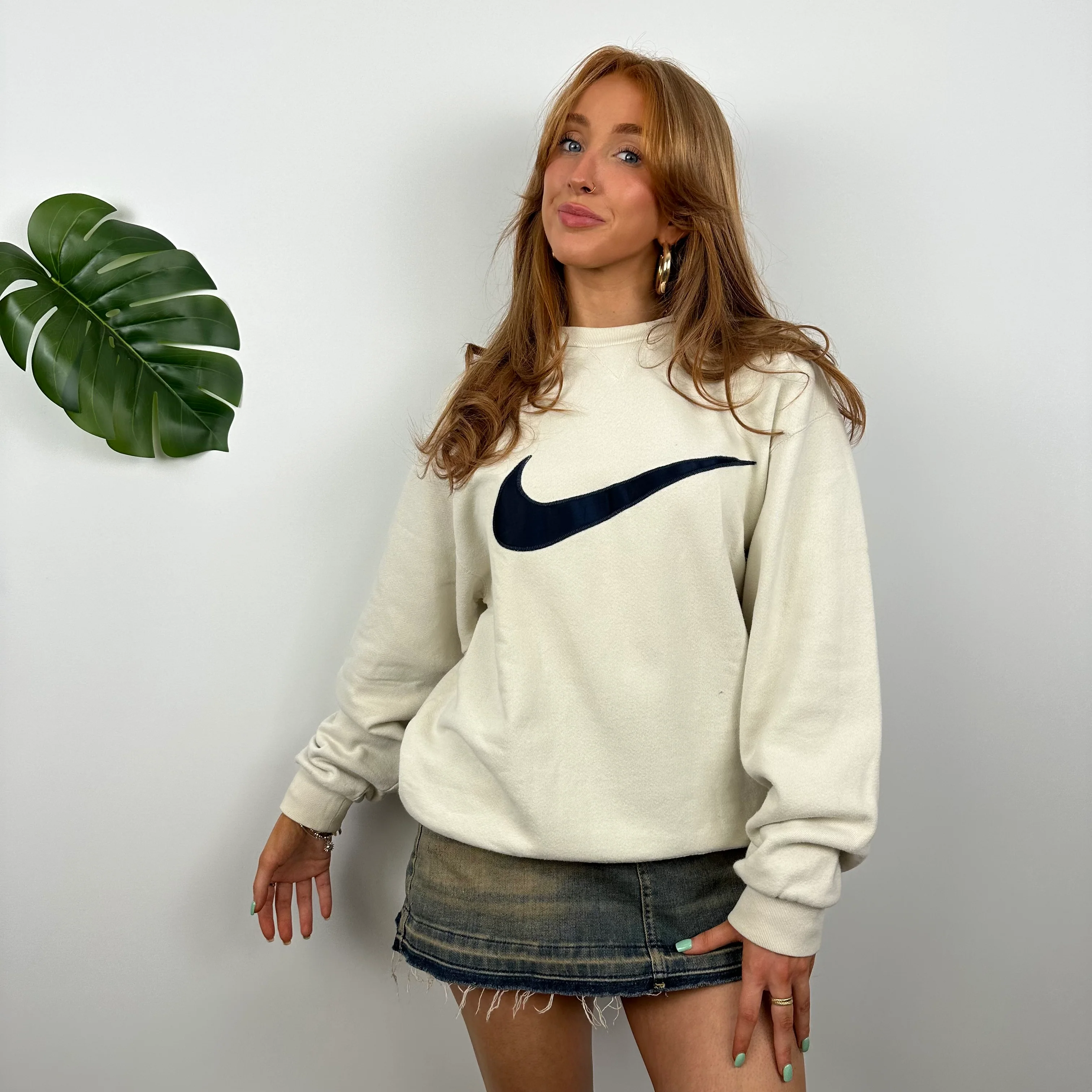 Nike Cream Embroidered Swoosh Sweatshirt (S) - Image 2