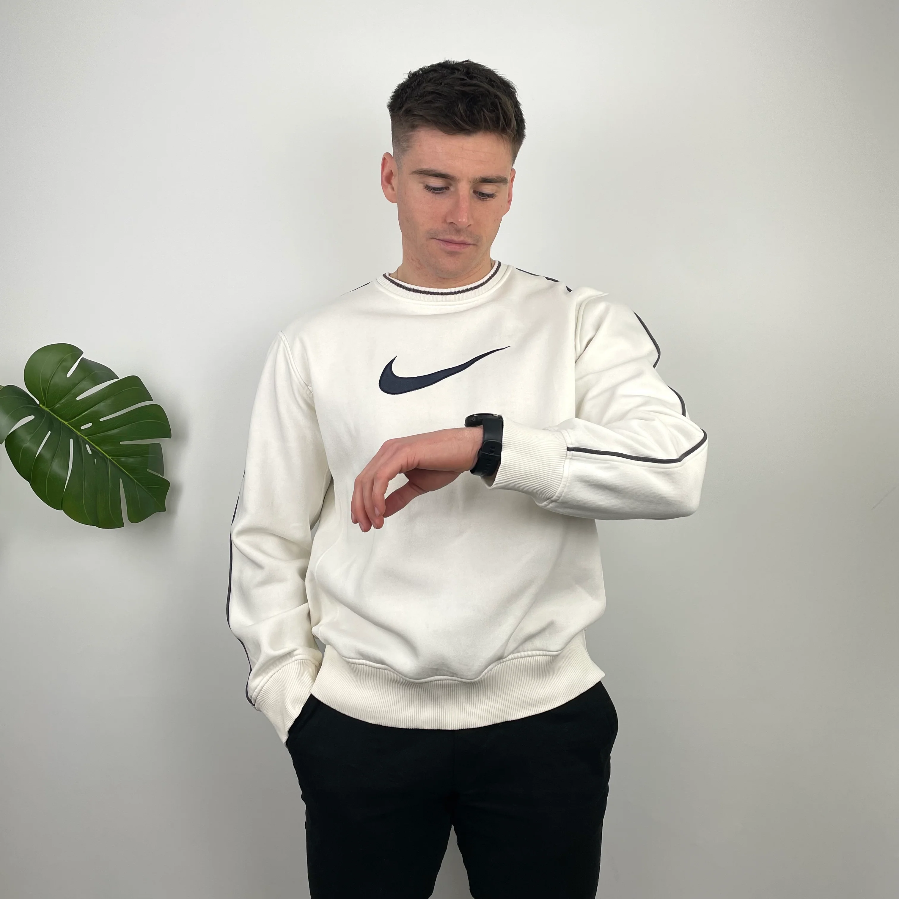 Nike White Embroidered Swoosh Sweatshirt (L) - Image 2