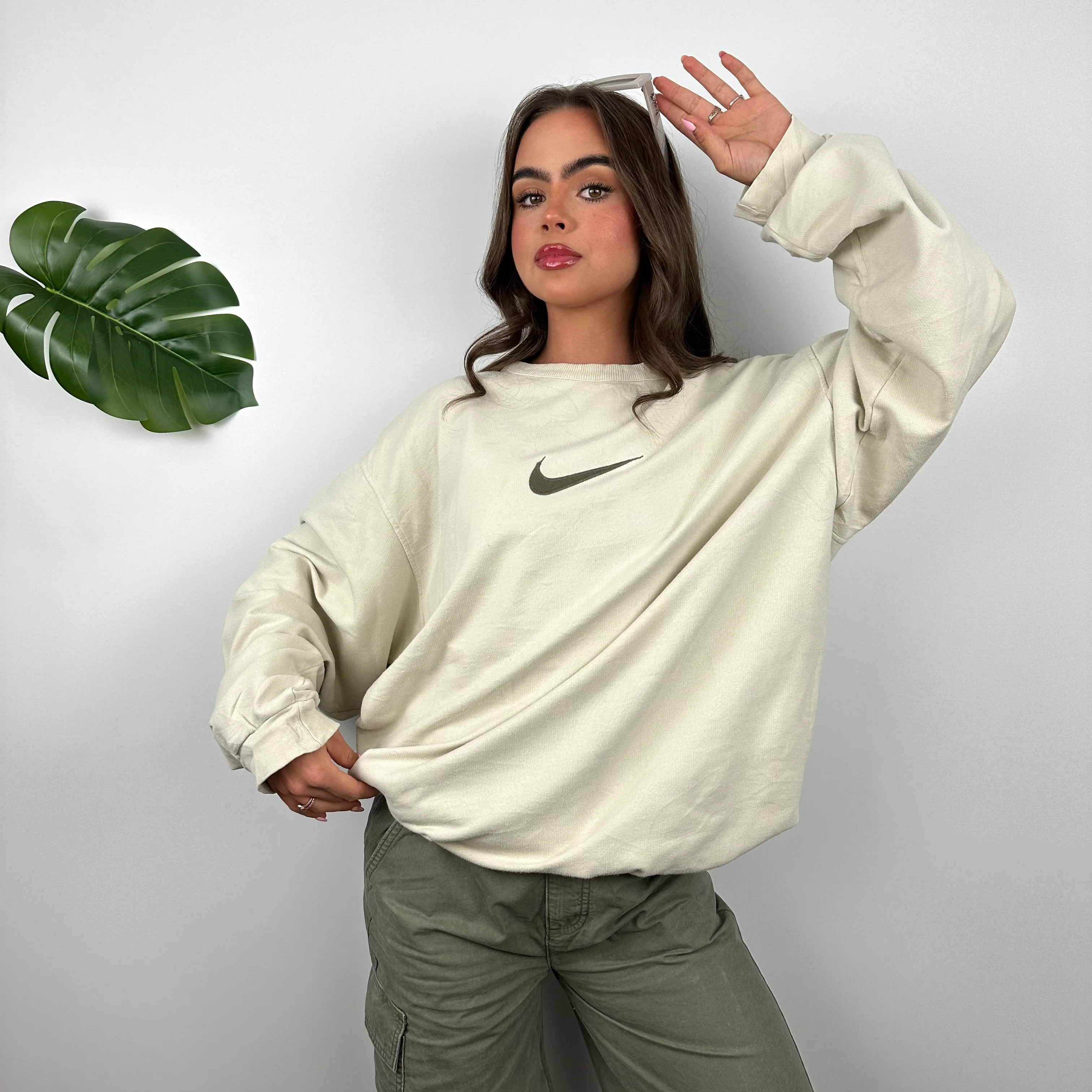 Nike Cream Embroidered Swoosh Sweatshirt (XL) - Image 8