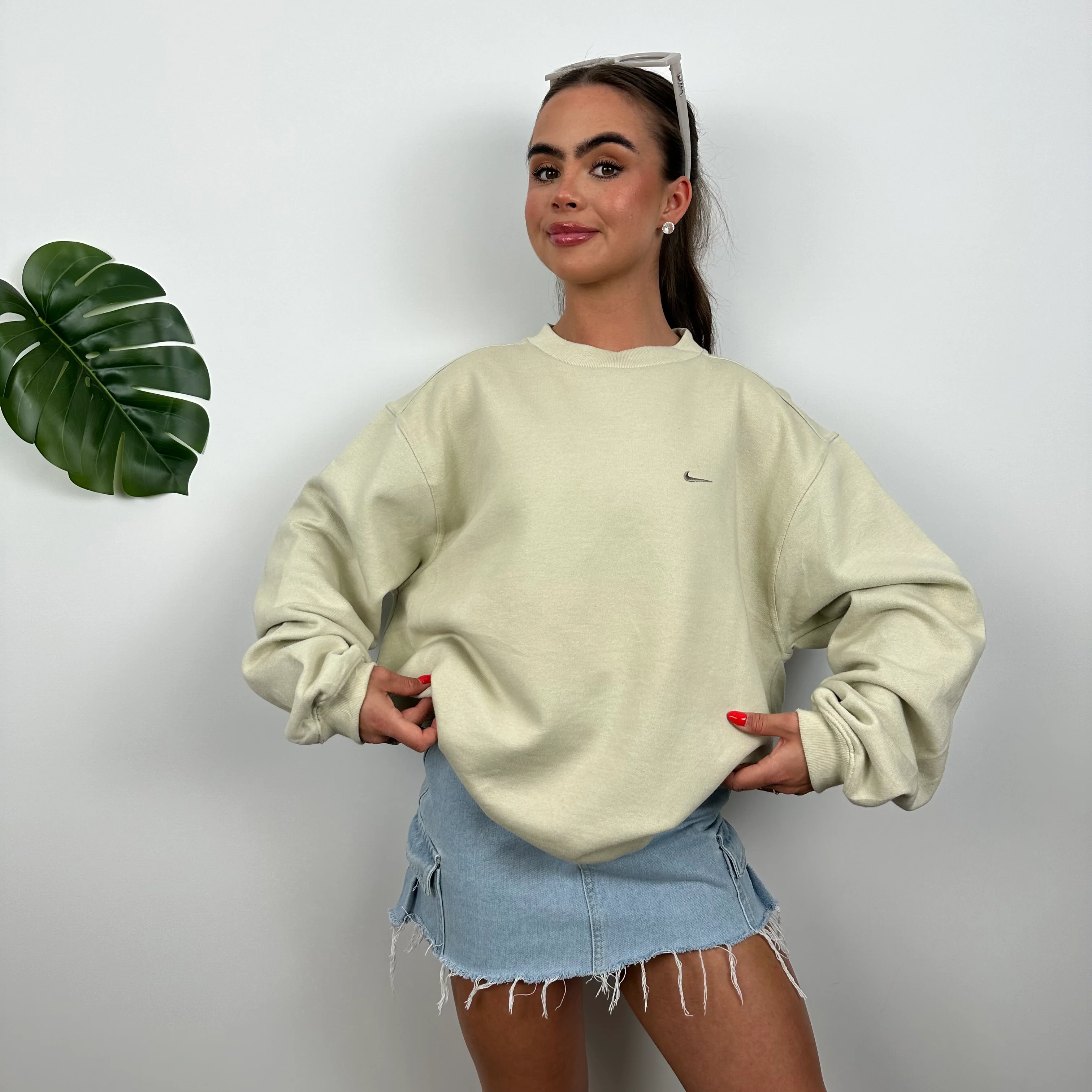 Nike Cream Embroidered Swoosh Sweatshirt (M) - Image 2