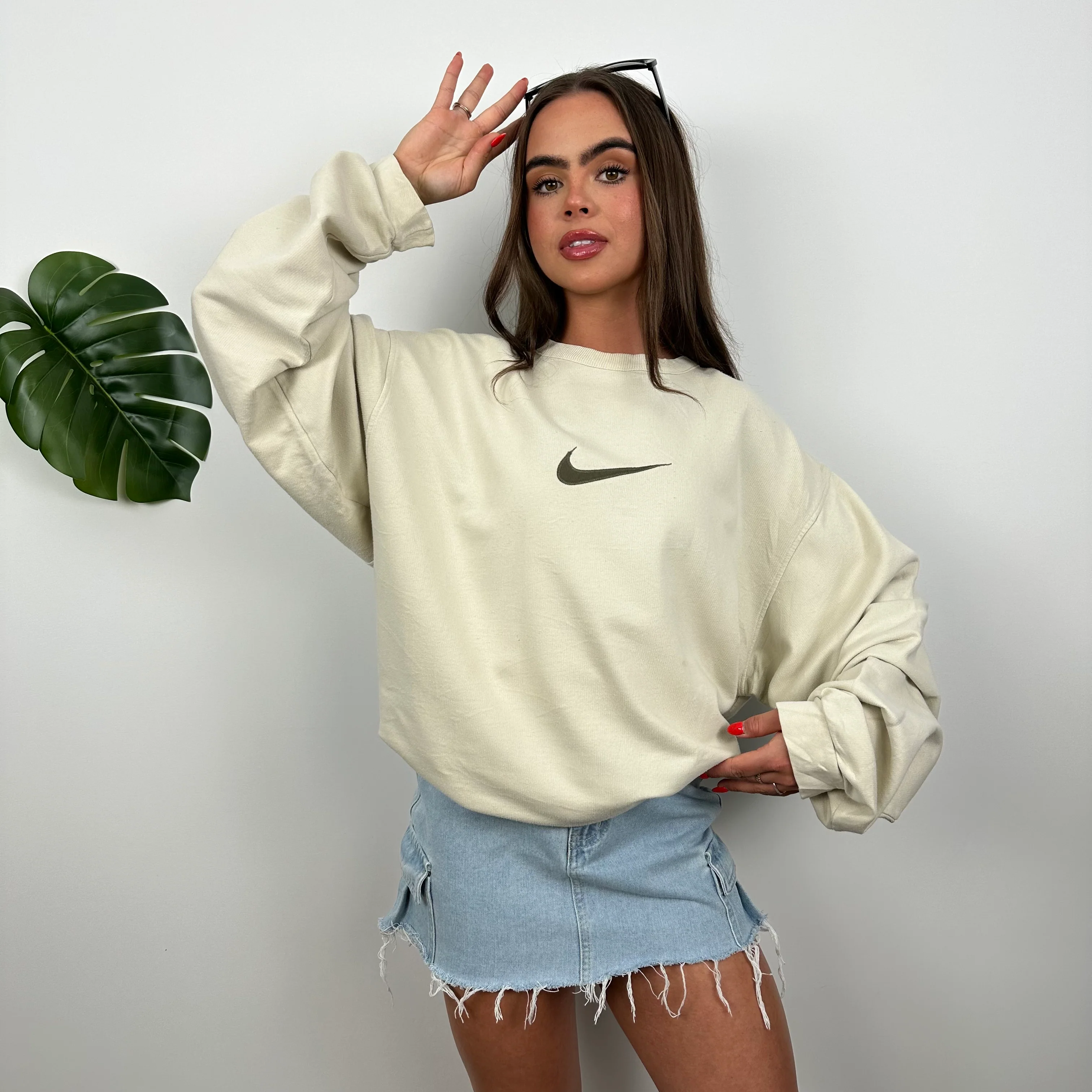 Nike Cream Embroidered Swoosh Sweatshirt (XL) - Image 6