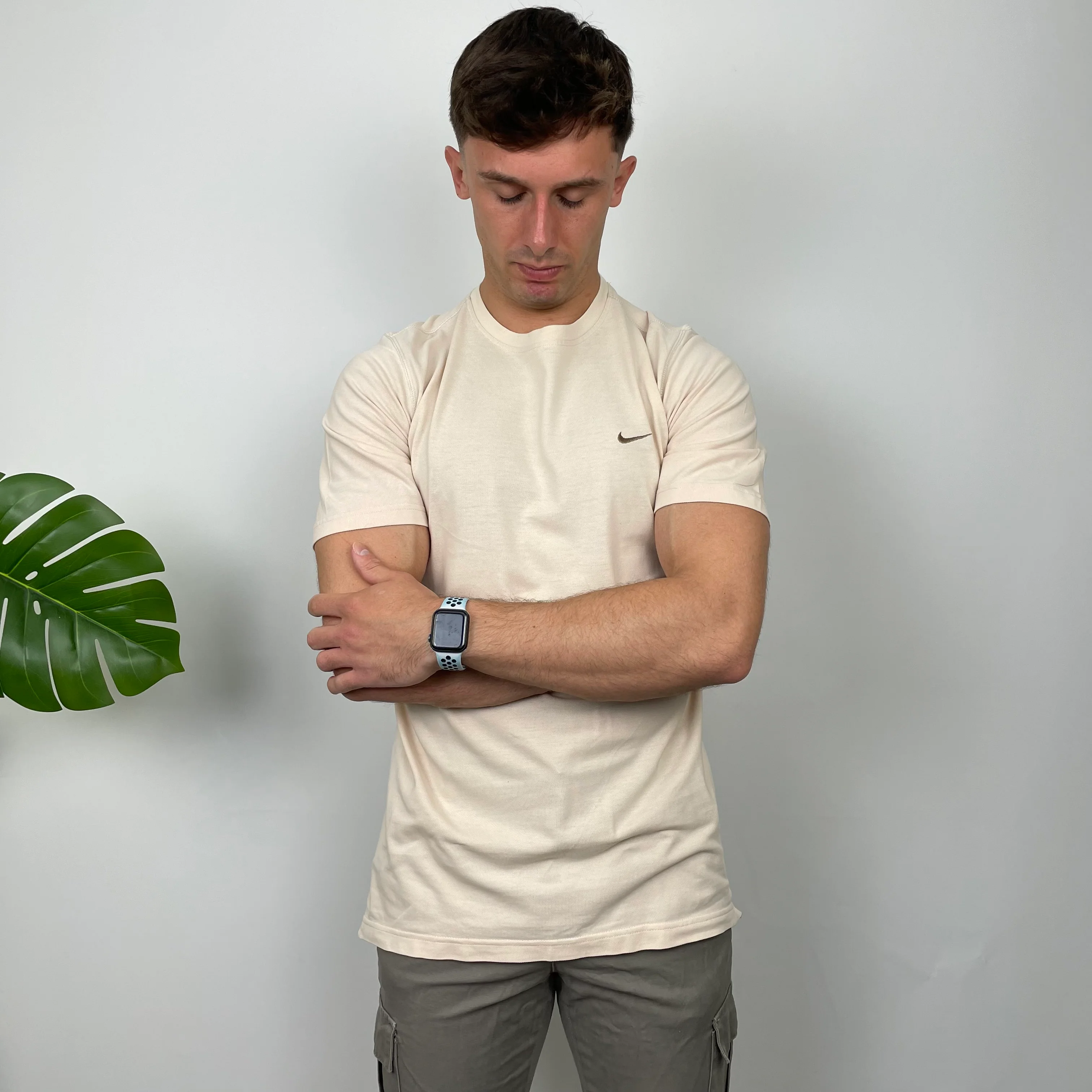 Nike Cream Embroidered Swoosh T Shirt (M) - Image 2