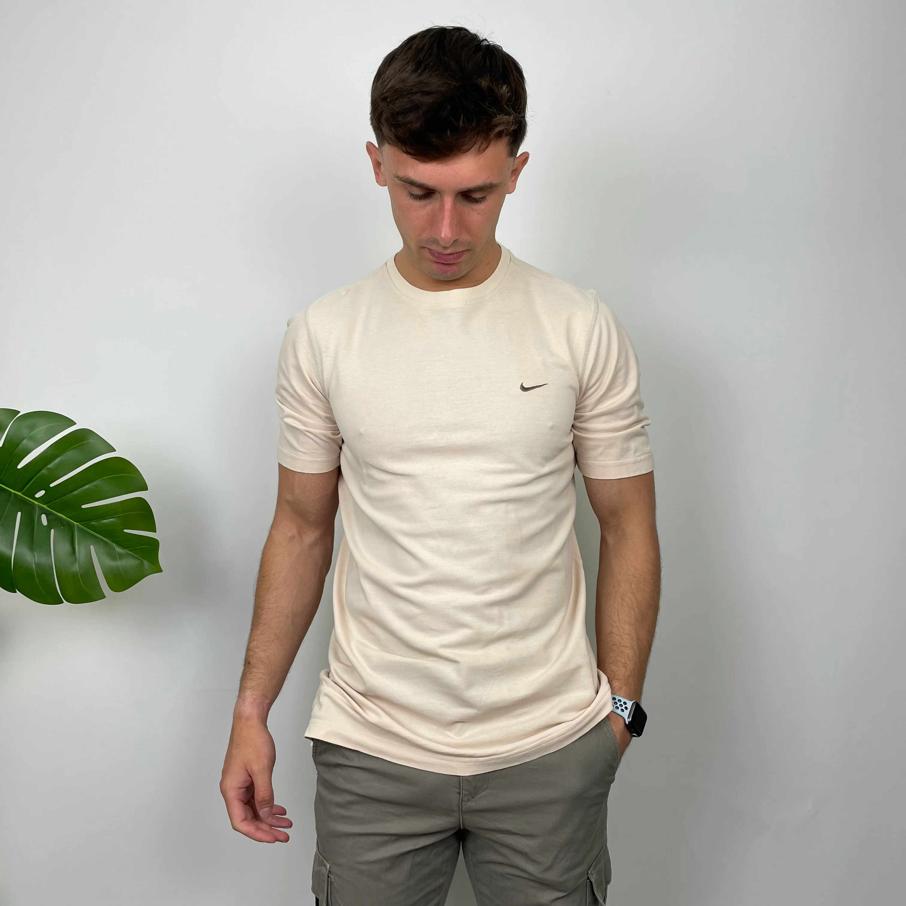 Nike Cream Embroidered Swoosh T Shirt (M) - Image 4