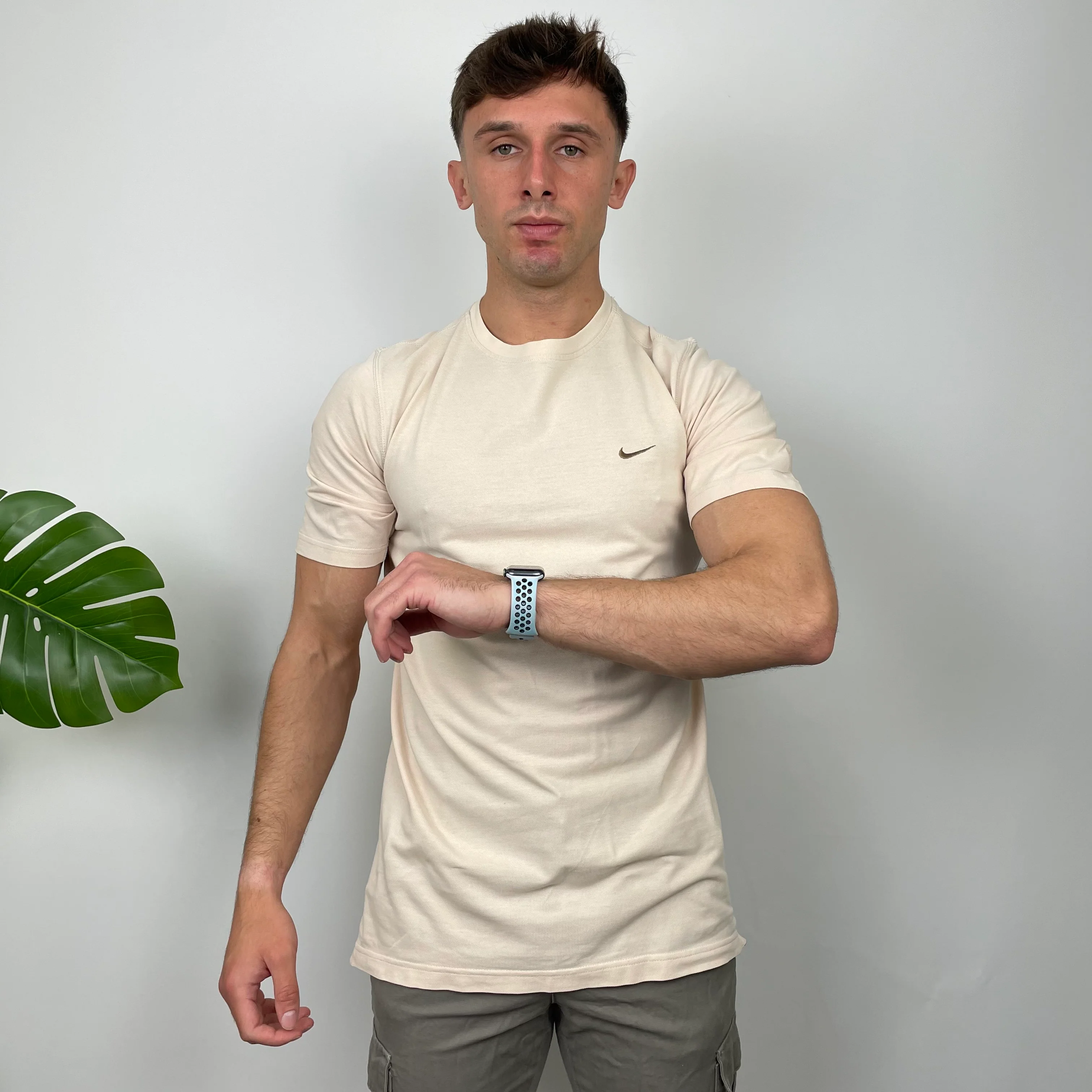 Nike Cream Embroidered Swoosh T Shirt (M) - Image 5