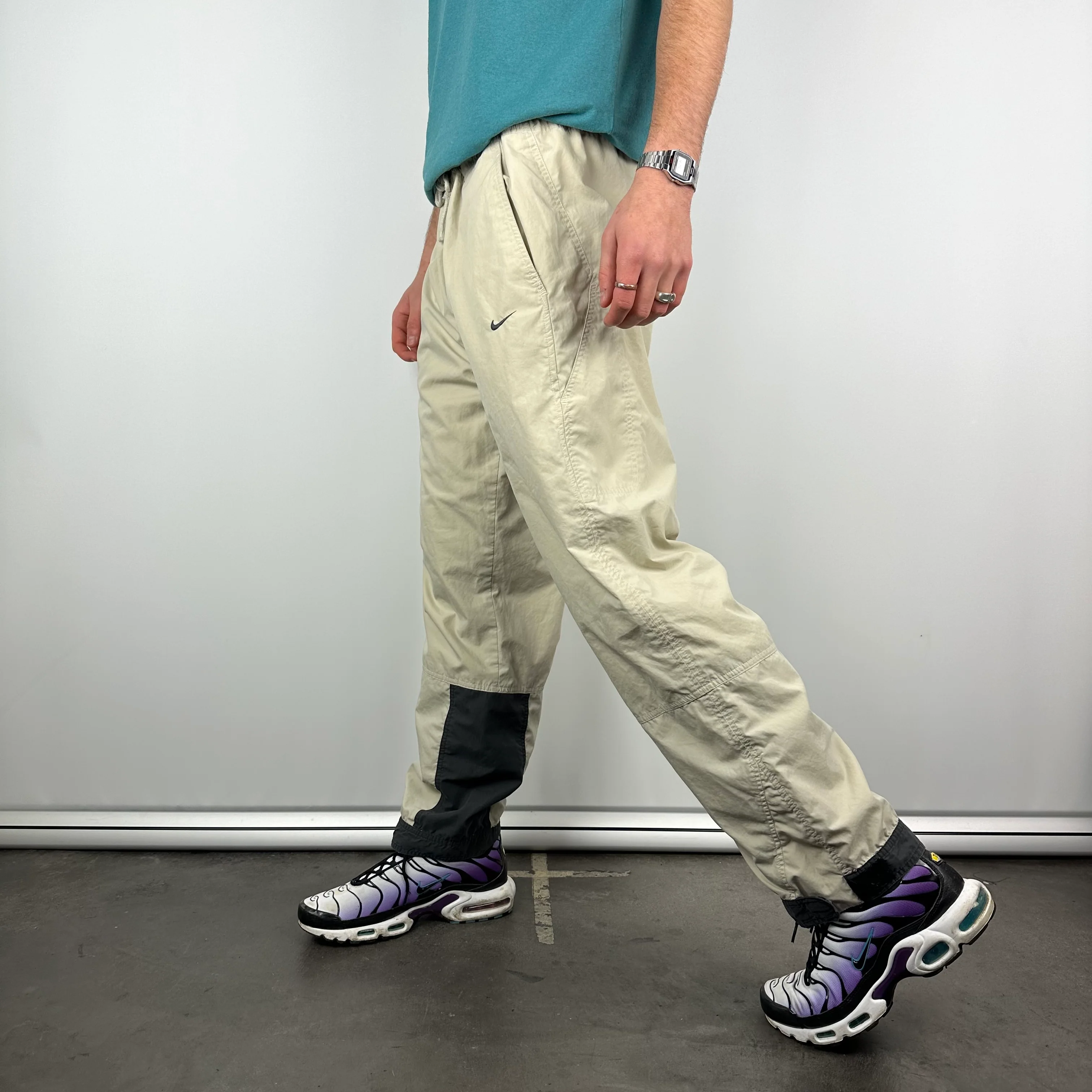Nike Cream Embroidered Swoosh Track Pants (L) - Image 2