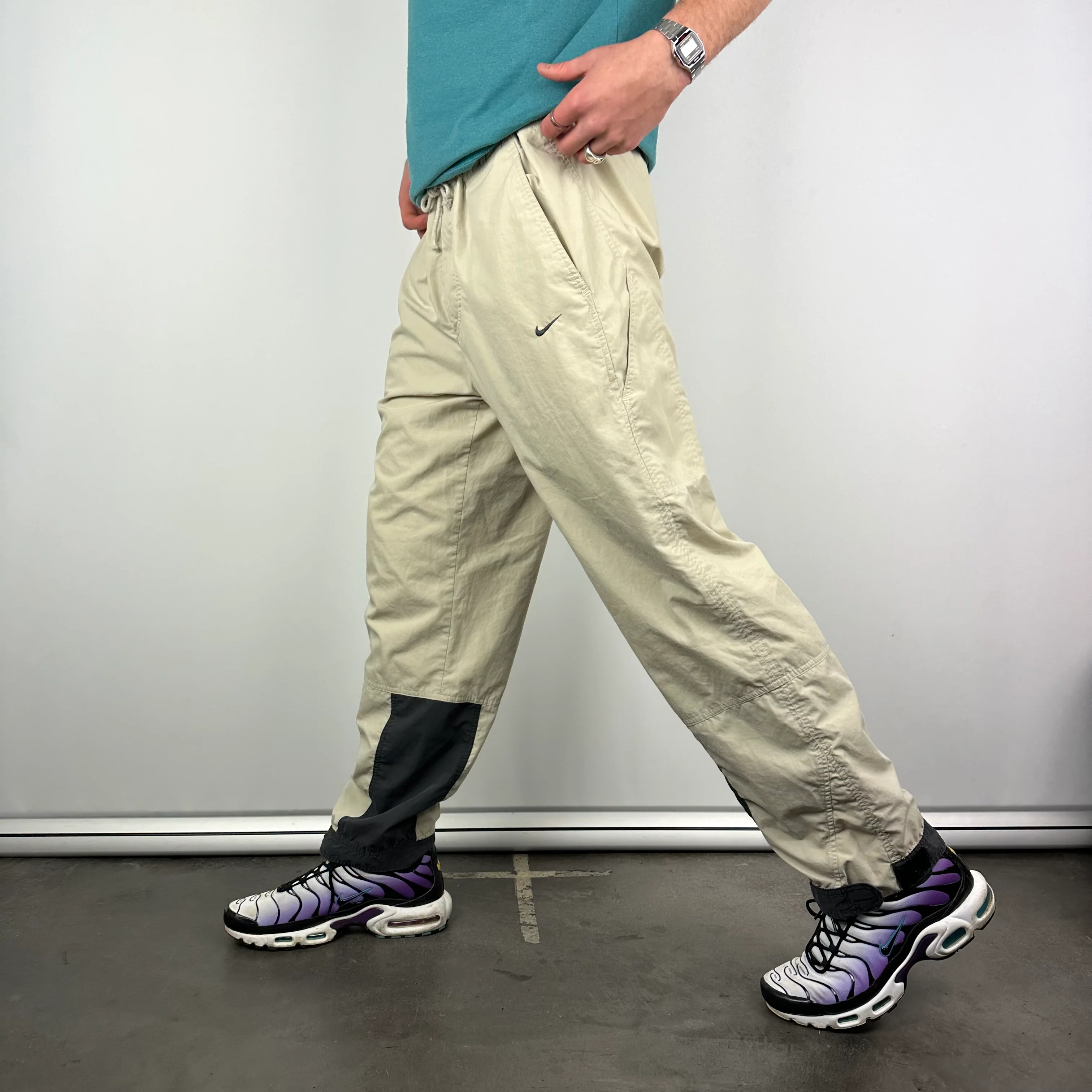 Nike Cream Embroidered Swoosh Track Pants (L) - Image 3