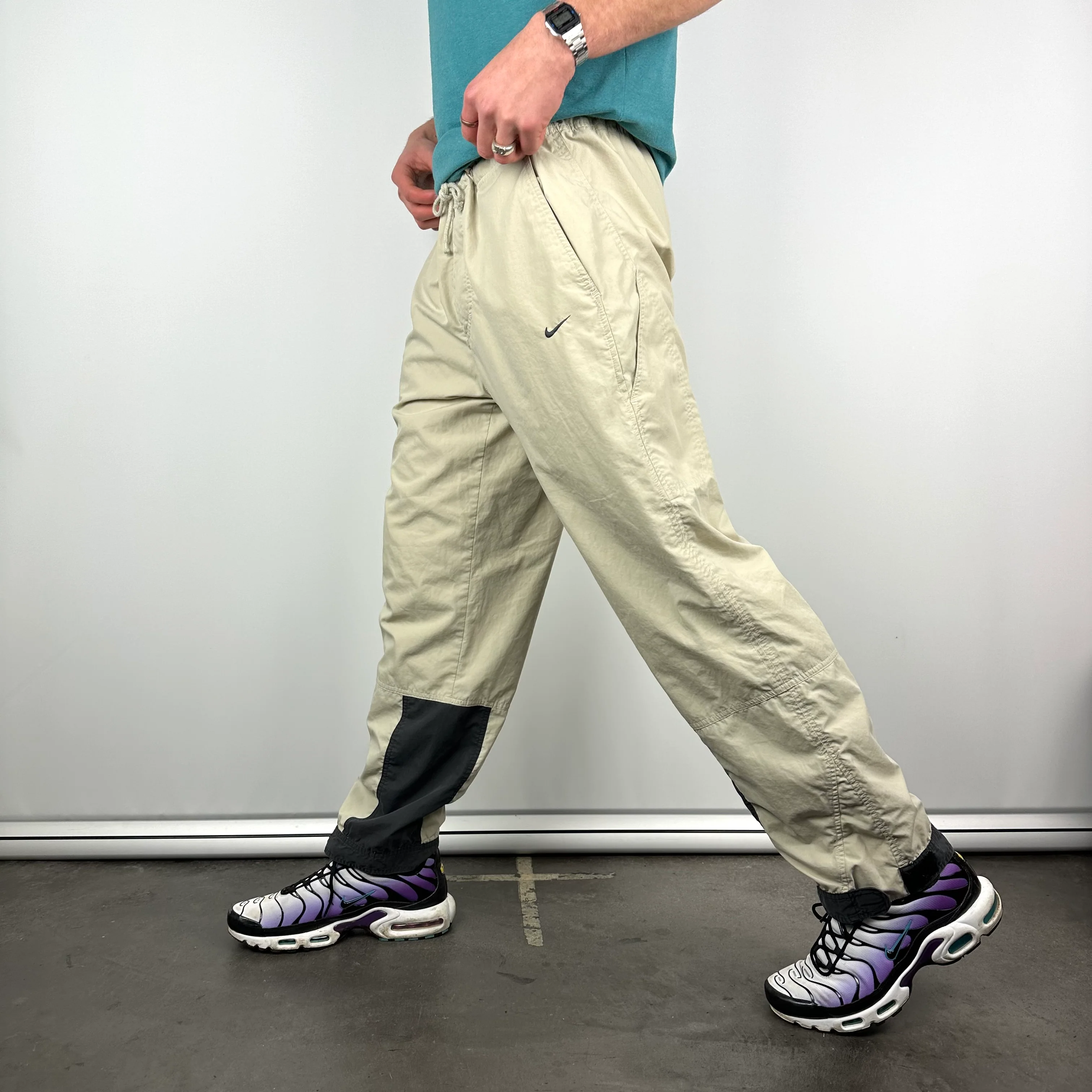Nike Cream Embroidered Swoosh Track Pants (L) - Image 5