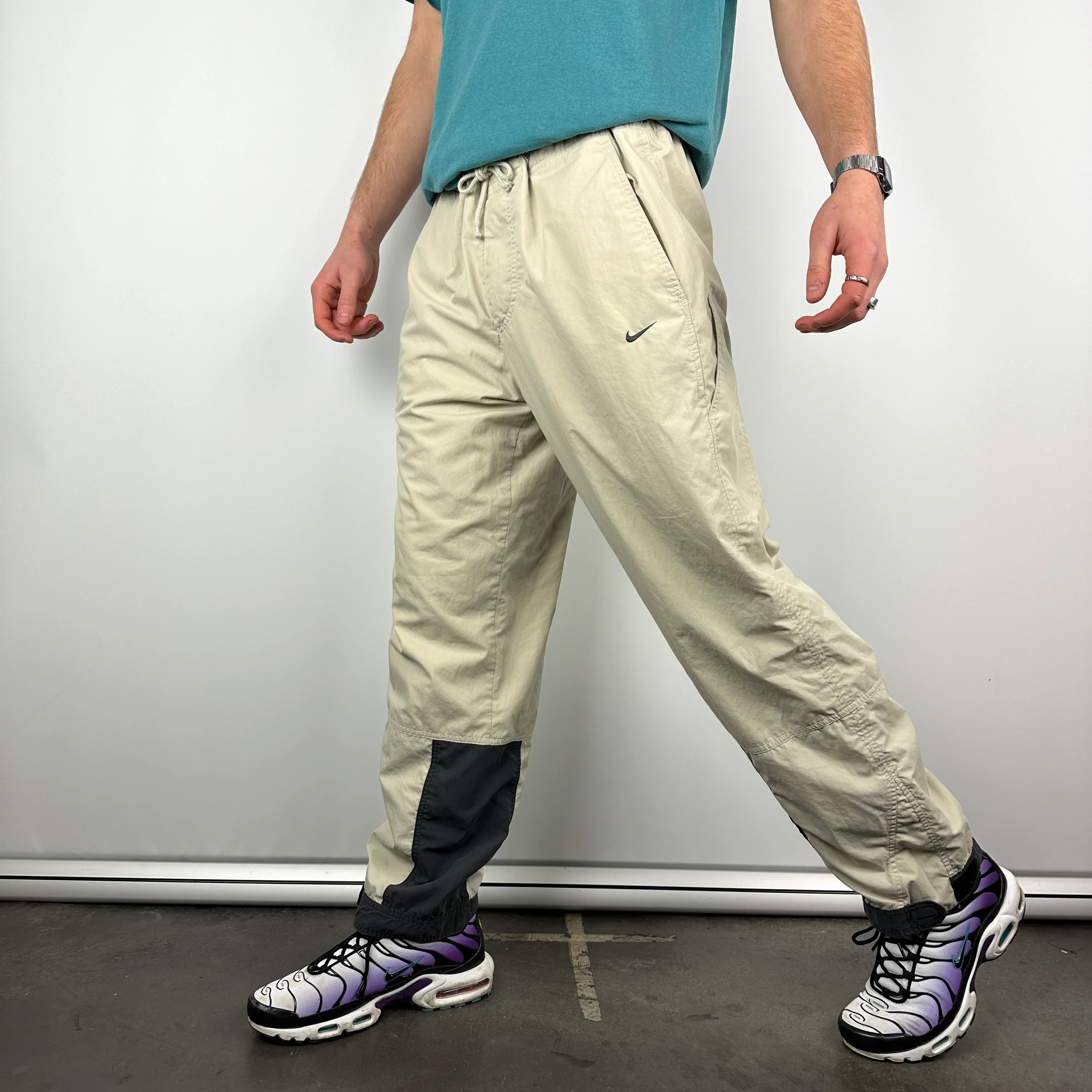 Nike Cream Embroidered Swoosh Track Pants (L) - Image 6