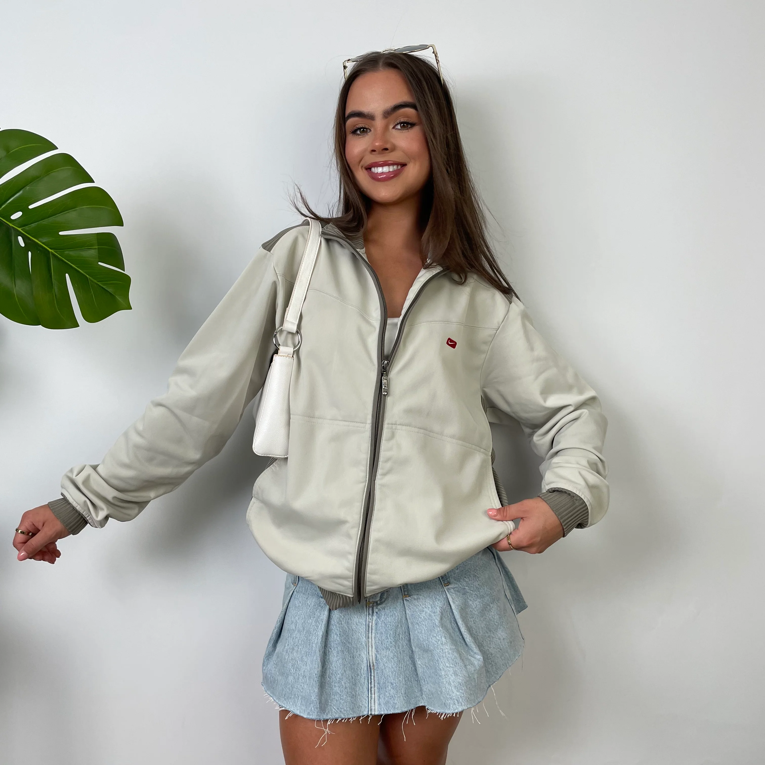 Nike Cream Embroidered Swoosh Track Jacket (M) - Image 2