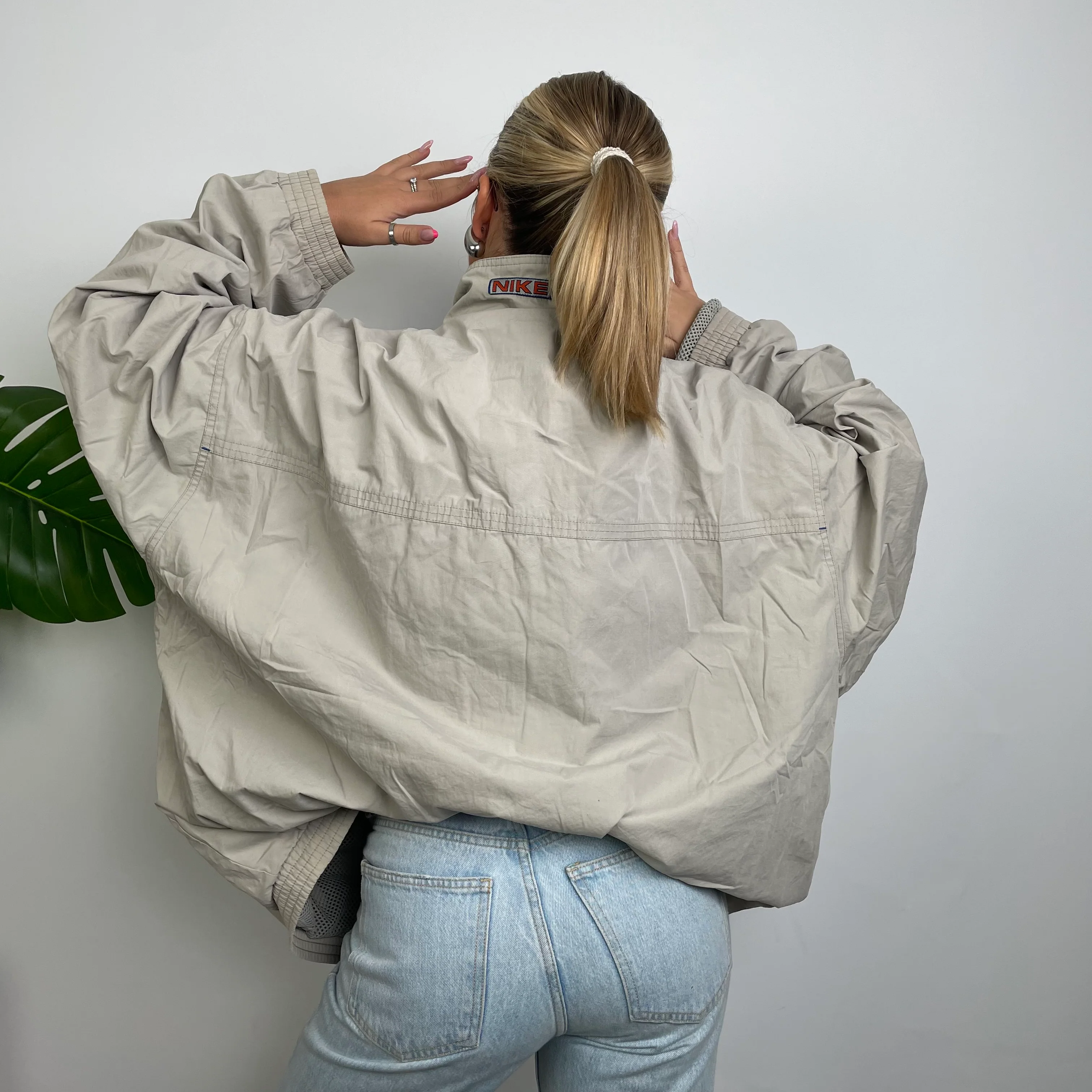 Nike Cream Embroidered Swoosh Windbreaker Jacket (XL) - Image 4