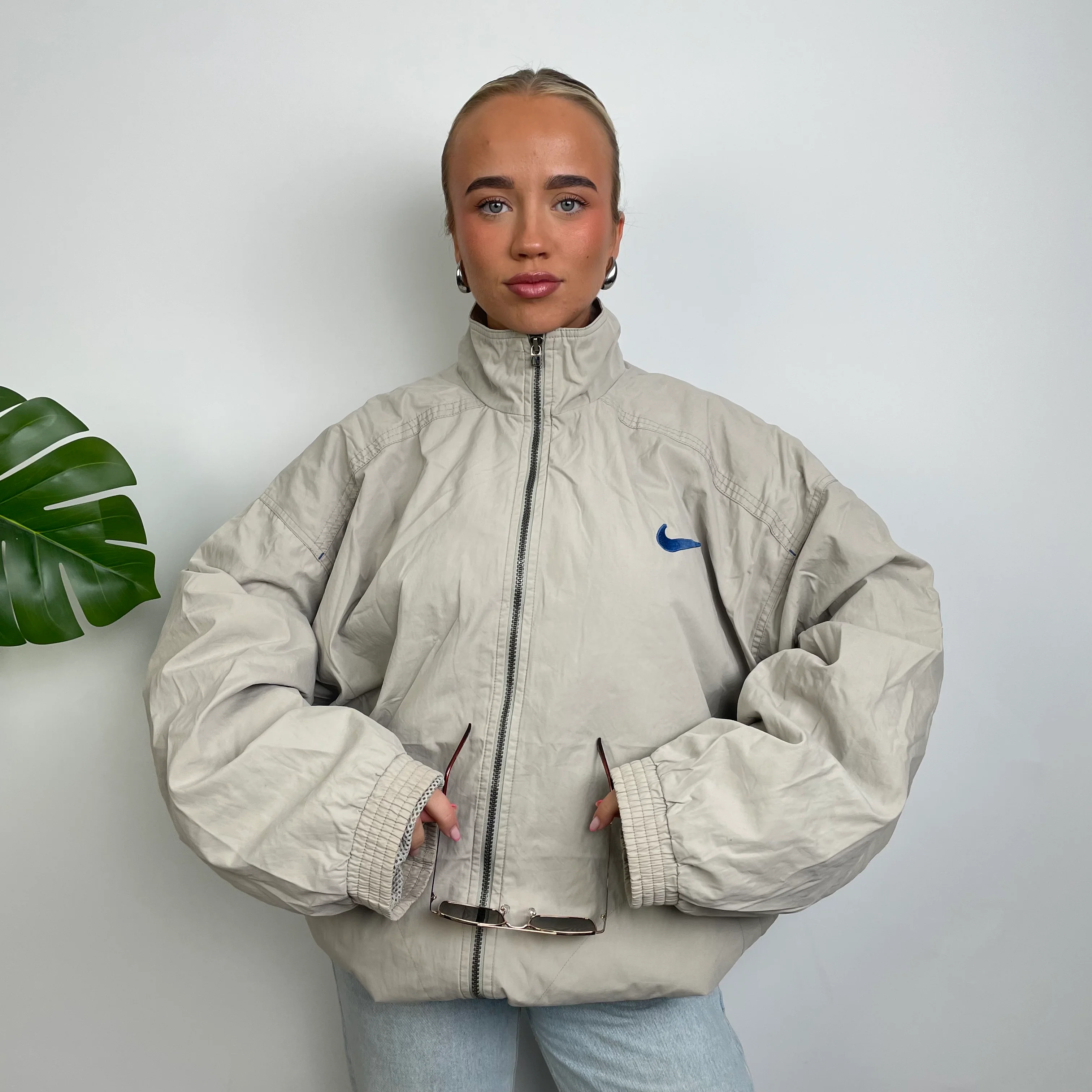 Nike Cream Embroidered Swoosh Windbreaker Jacket (XL) - Image 5