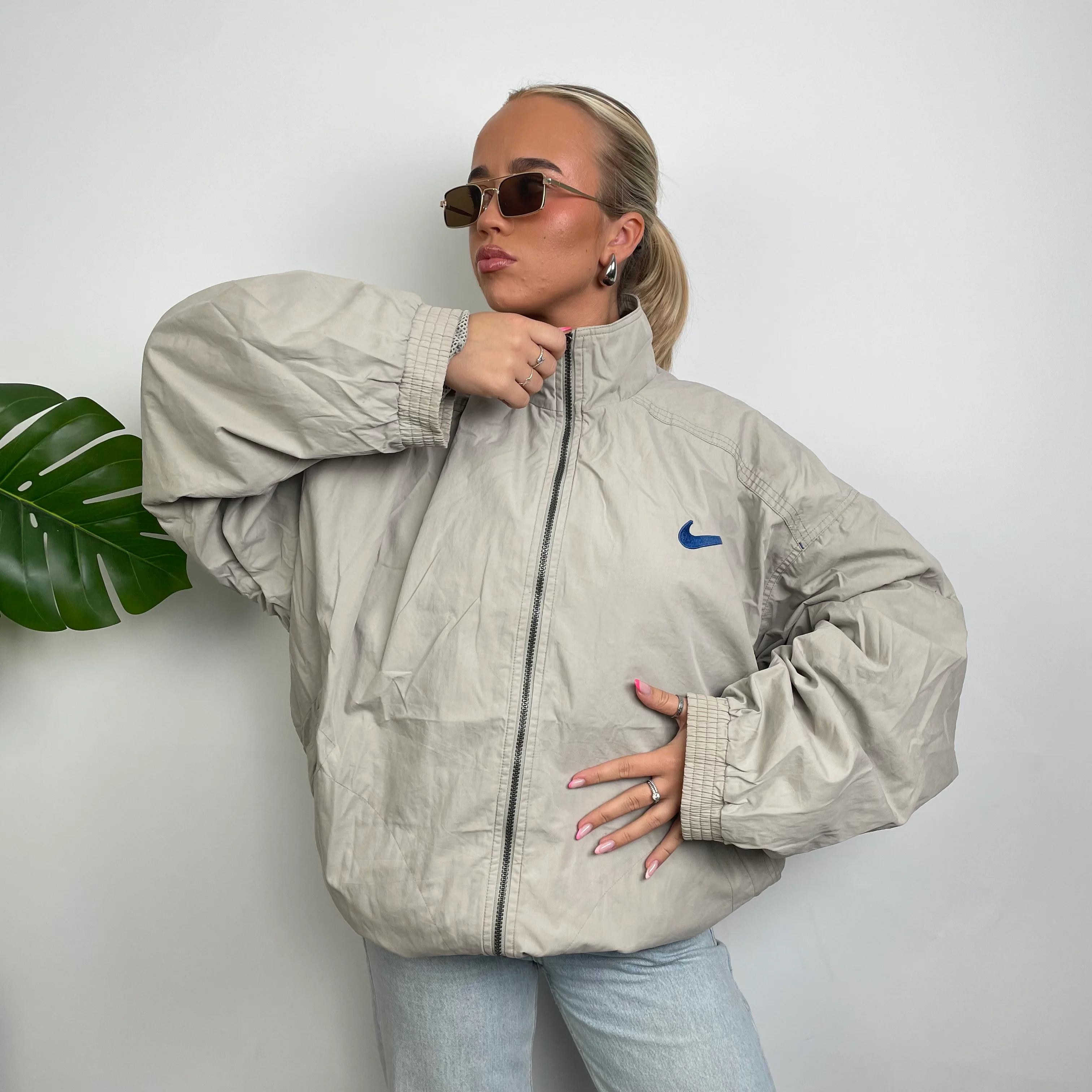 Nike Cream Embroidered Swoosh Windbreaker Jacket (XL) - Image 6