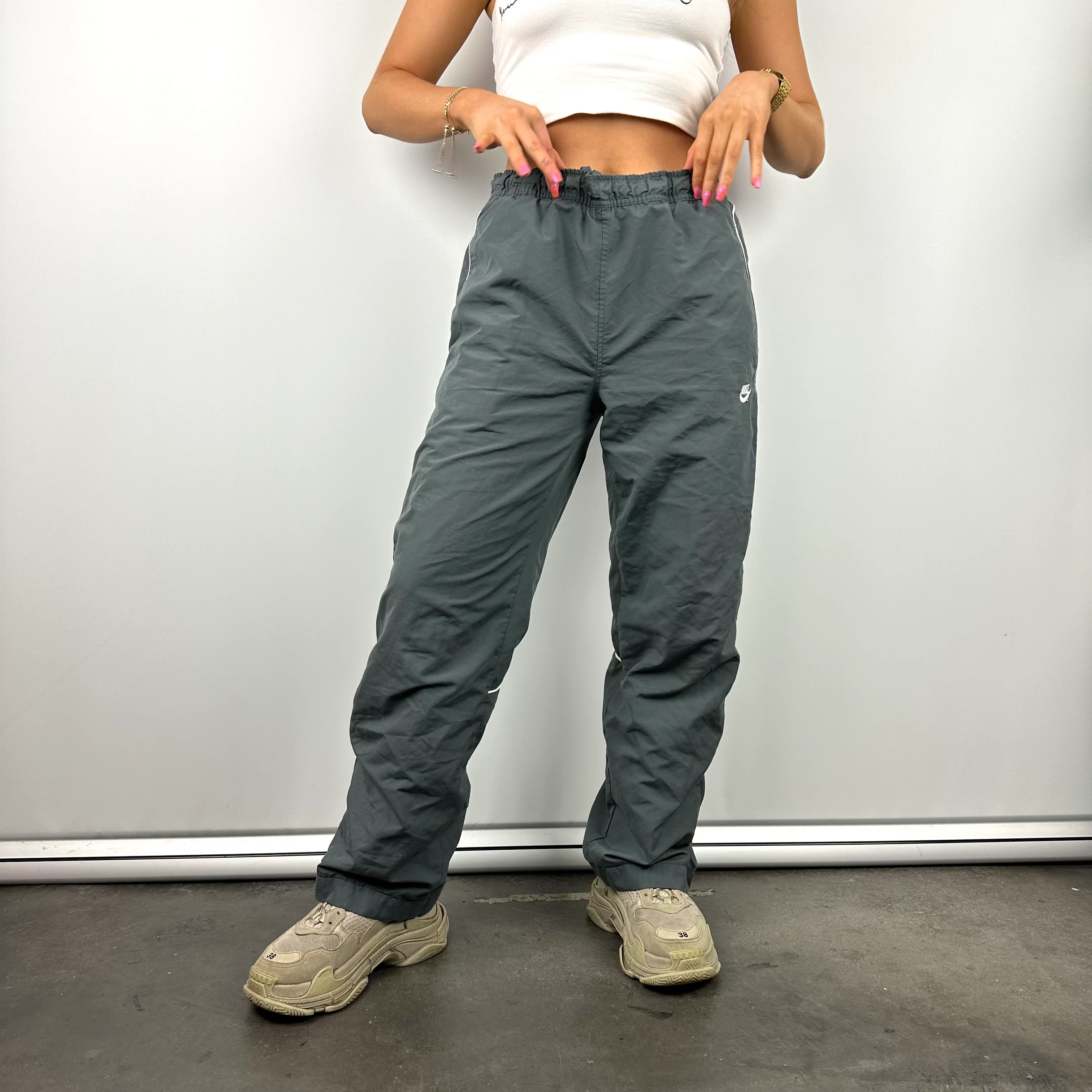 Nike Dark Grey Embroidered Spell Out Track Pants (S) - Image 2