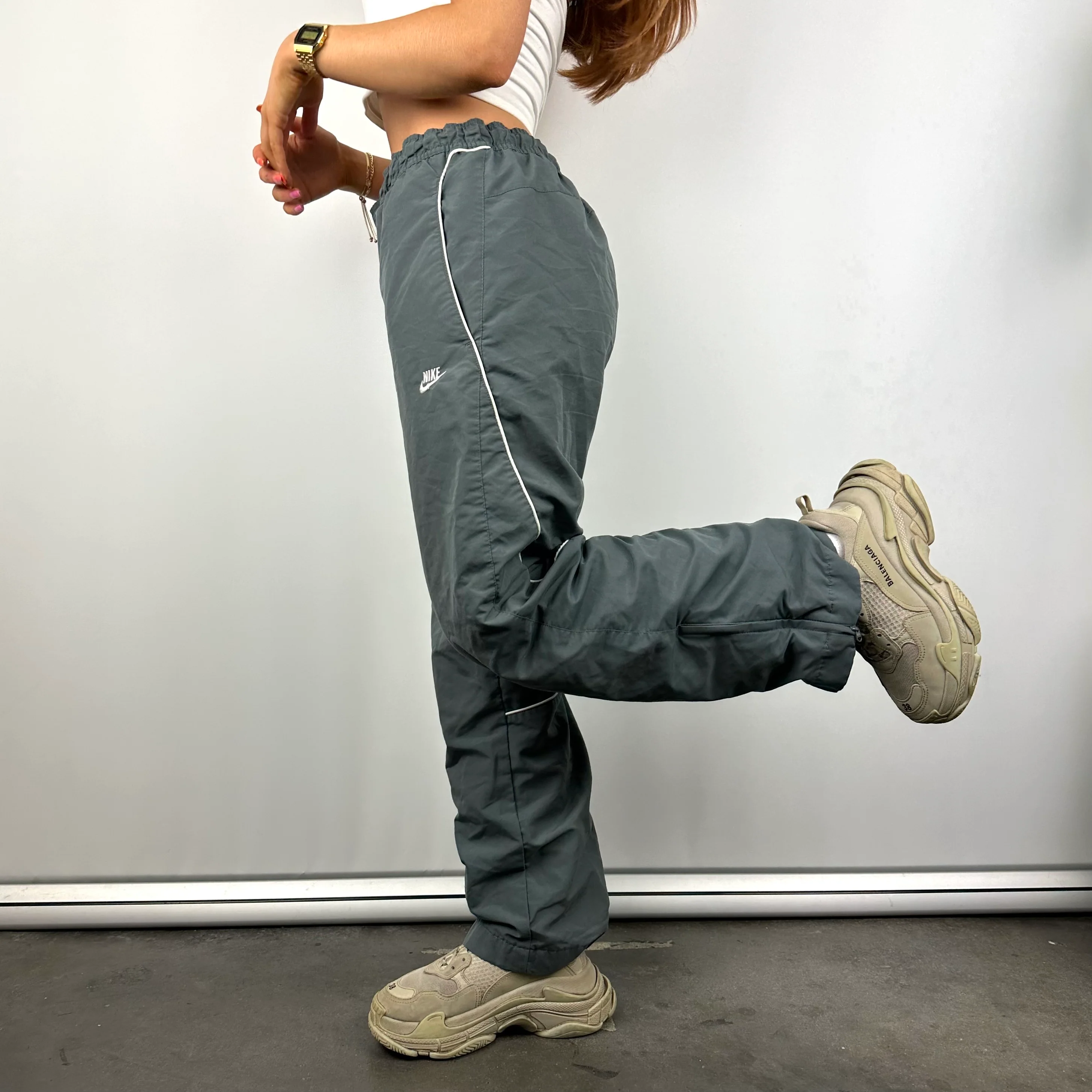 Nike Dark Grey Embroidered Spell Out Track Pants (S) - Image 3