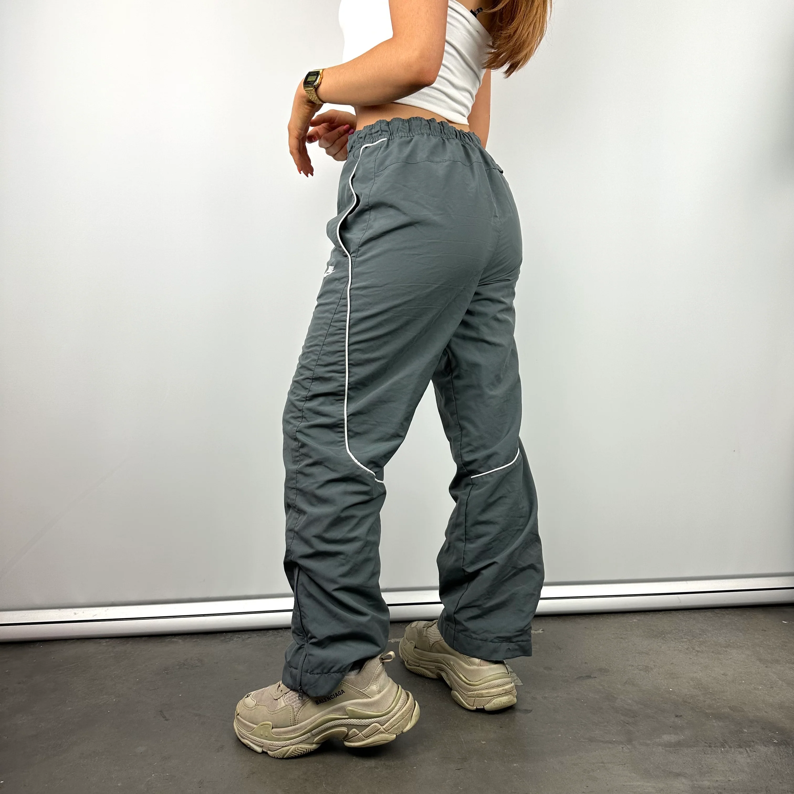 Nike Dark Grey Embroidered Spell Out Track Pants (S) - Image 4