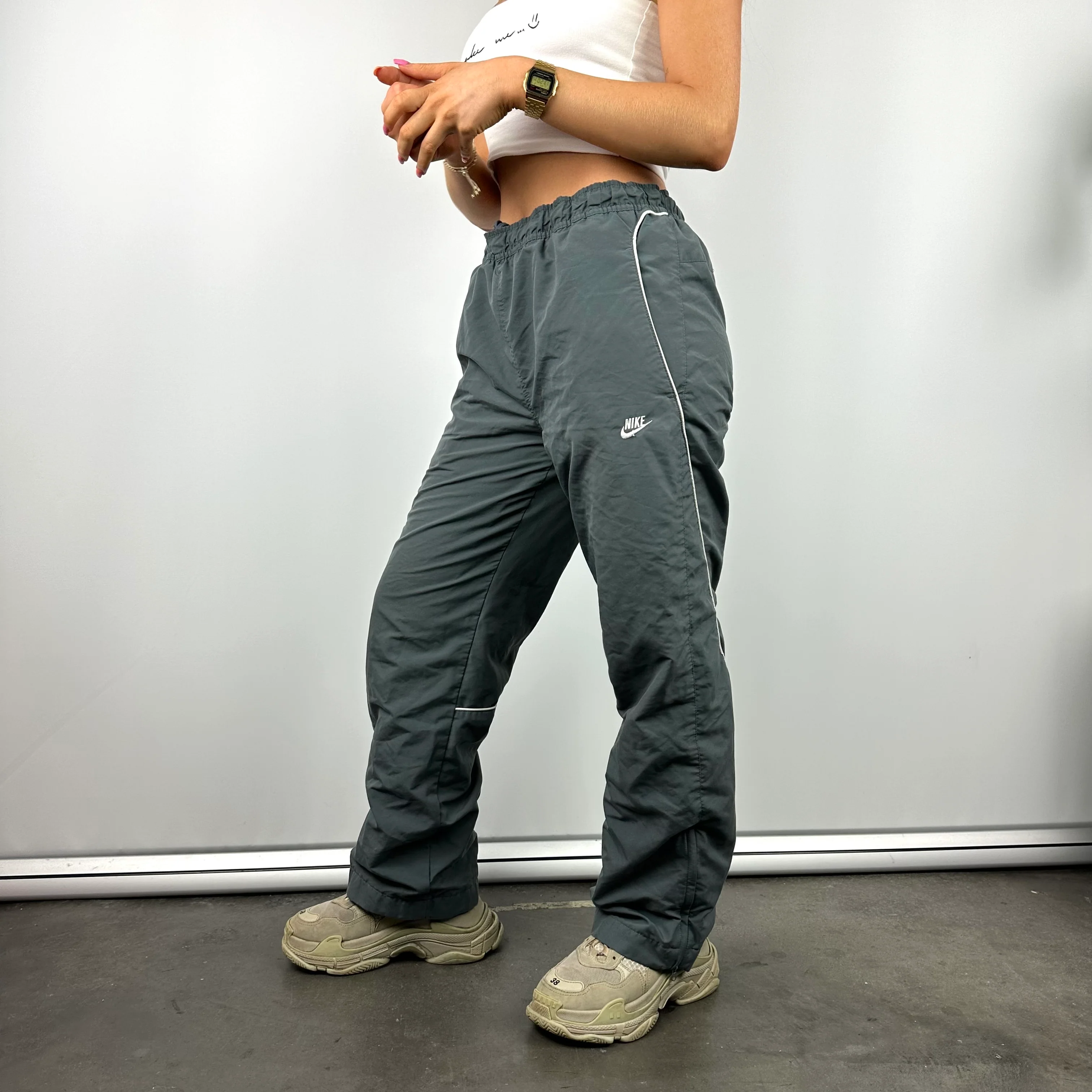 Nike Dark Grey Embroidered Spell Out Track Pants (S) - Image 6