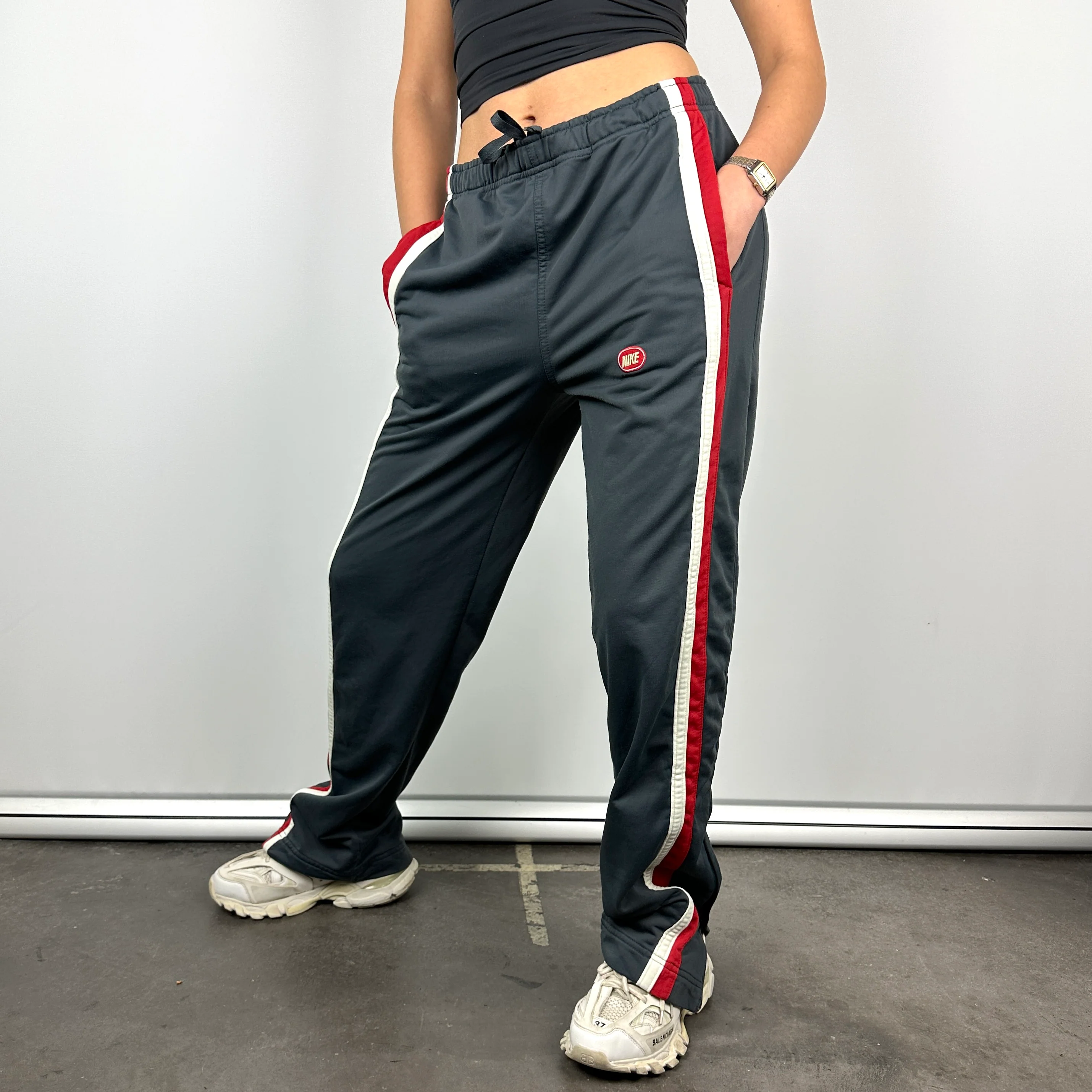 Nike Dark Grey Embroidered Swoosh Track Pants (M) - Image 2